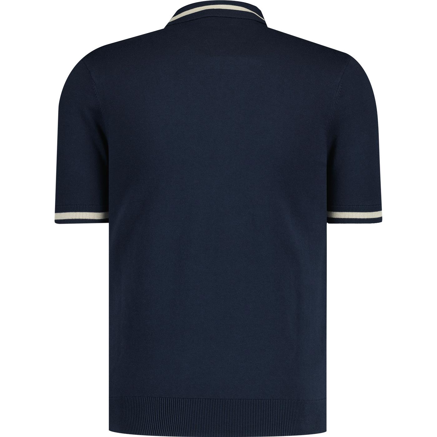 Fred Perry Retro 60s Textured Knitted Polo in Deep Carbon