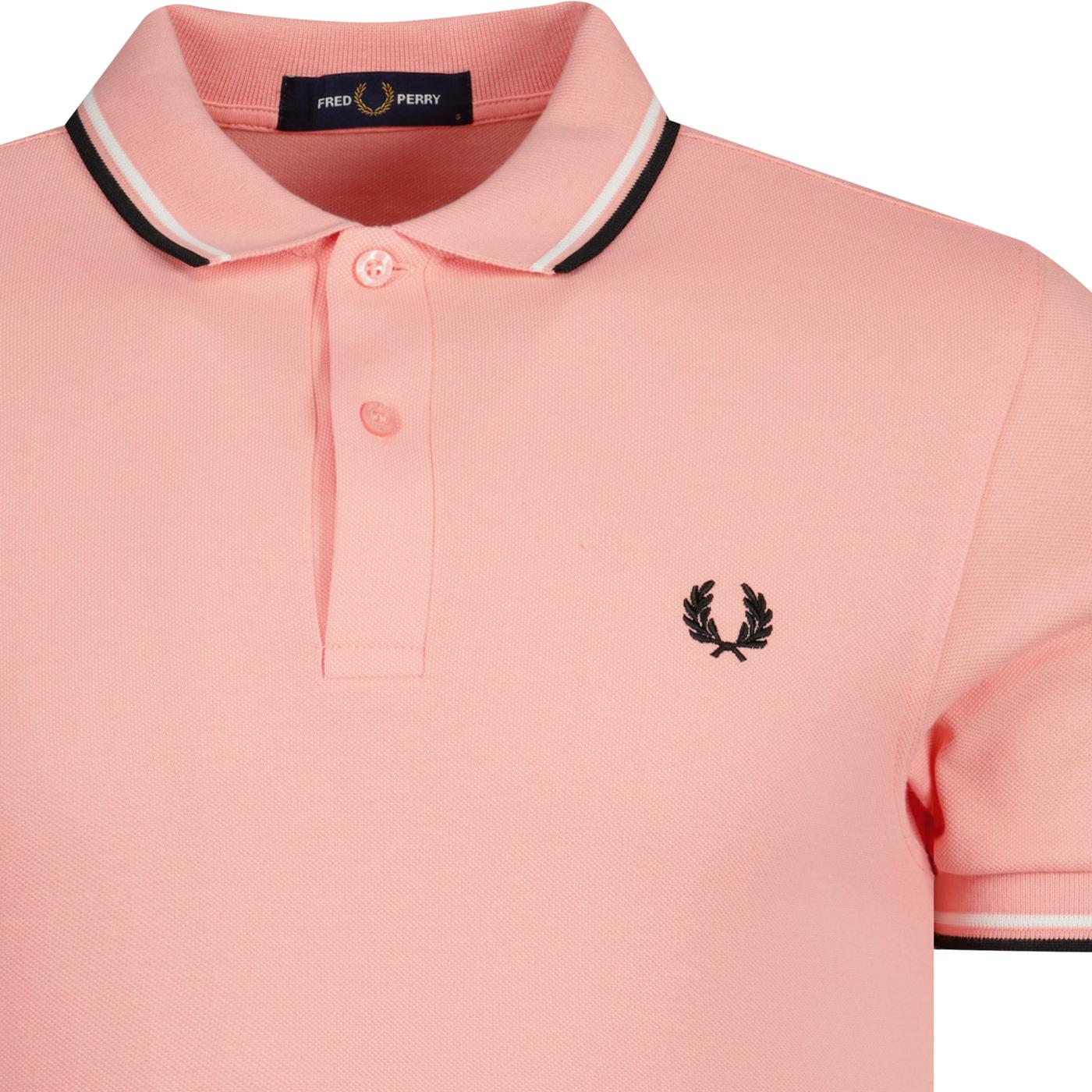FRED PERRY M3600 Twin Tipped Mod Polo Top in Pink Peach