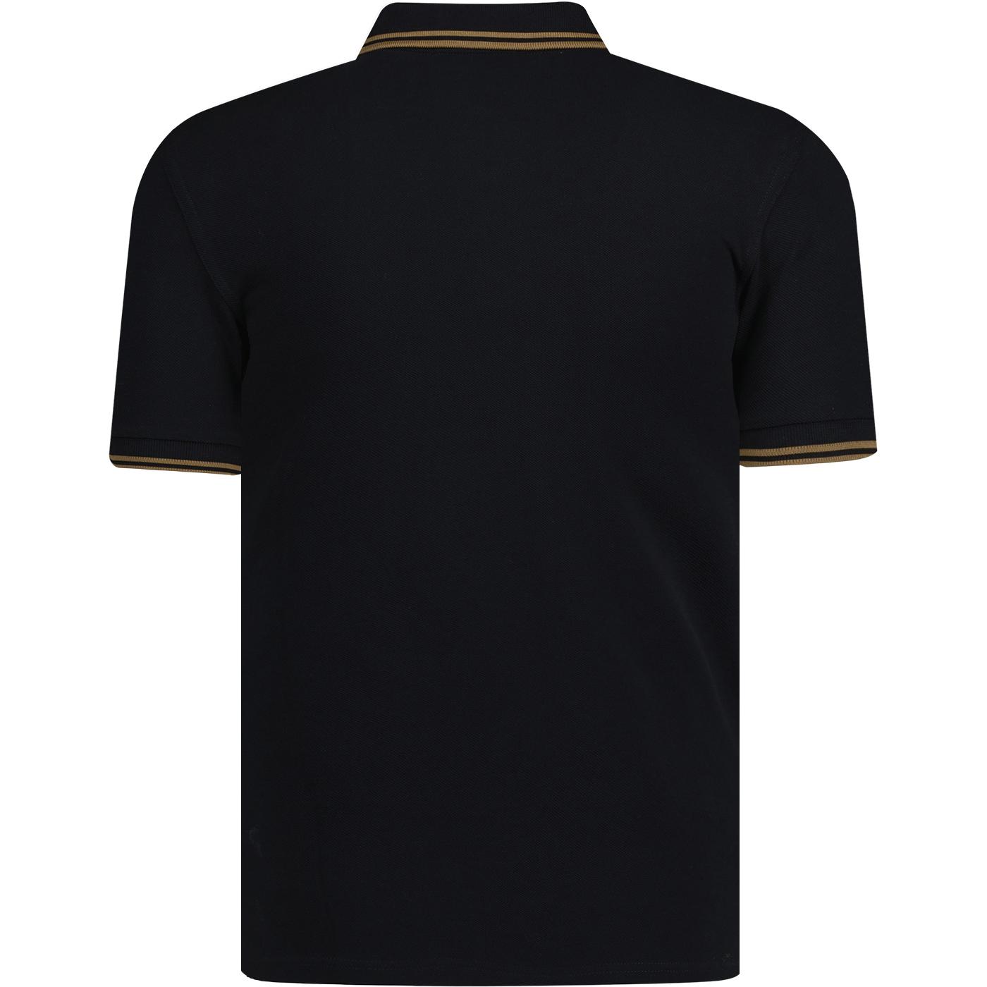 FRED PERRY M3600 Twin Tipped Polo Top in Black & Shaded Stone.