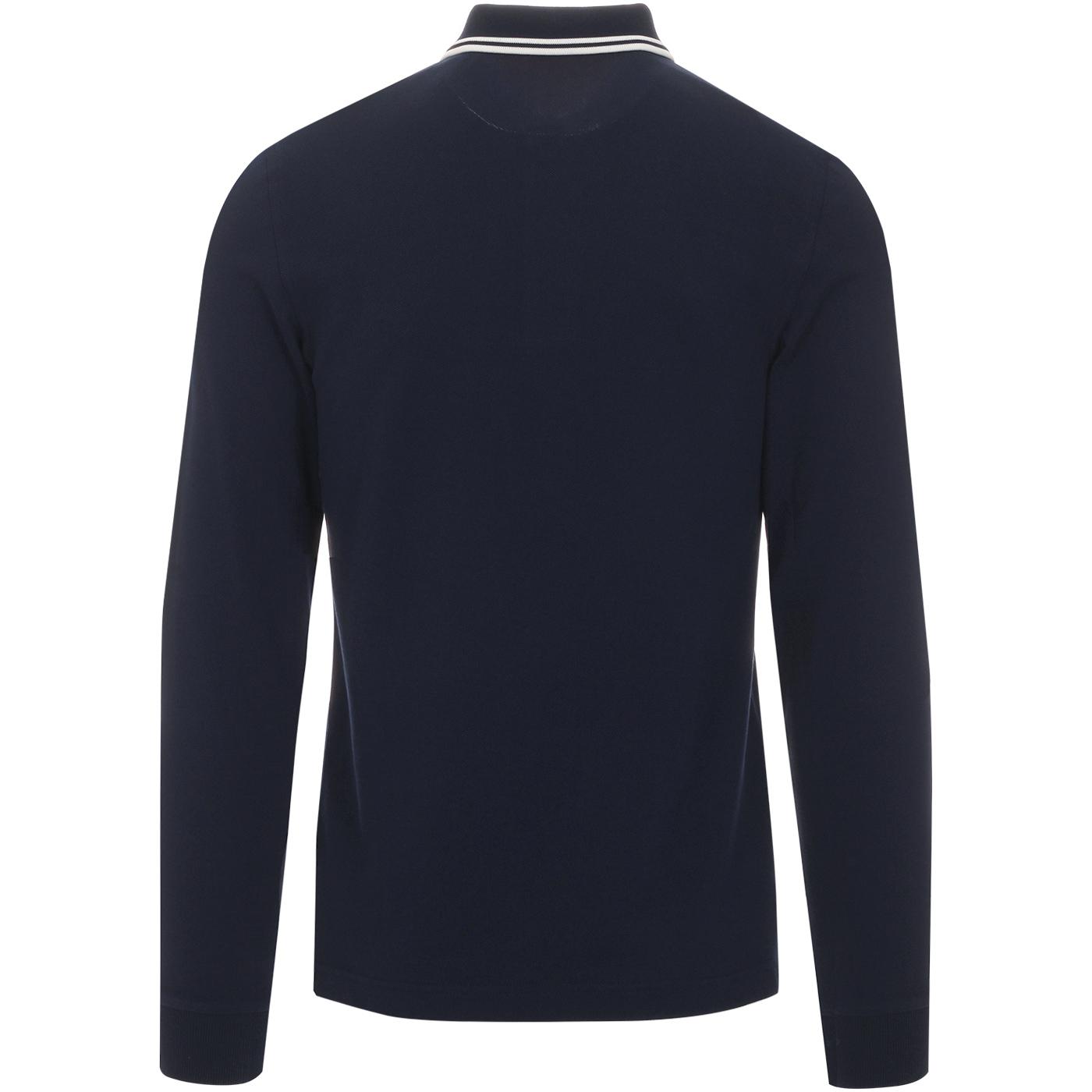 FRED PERRY Mod Twin Tipped Long Sleeve Polo Carbon Blue