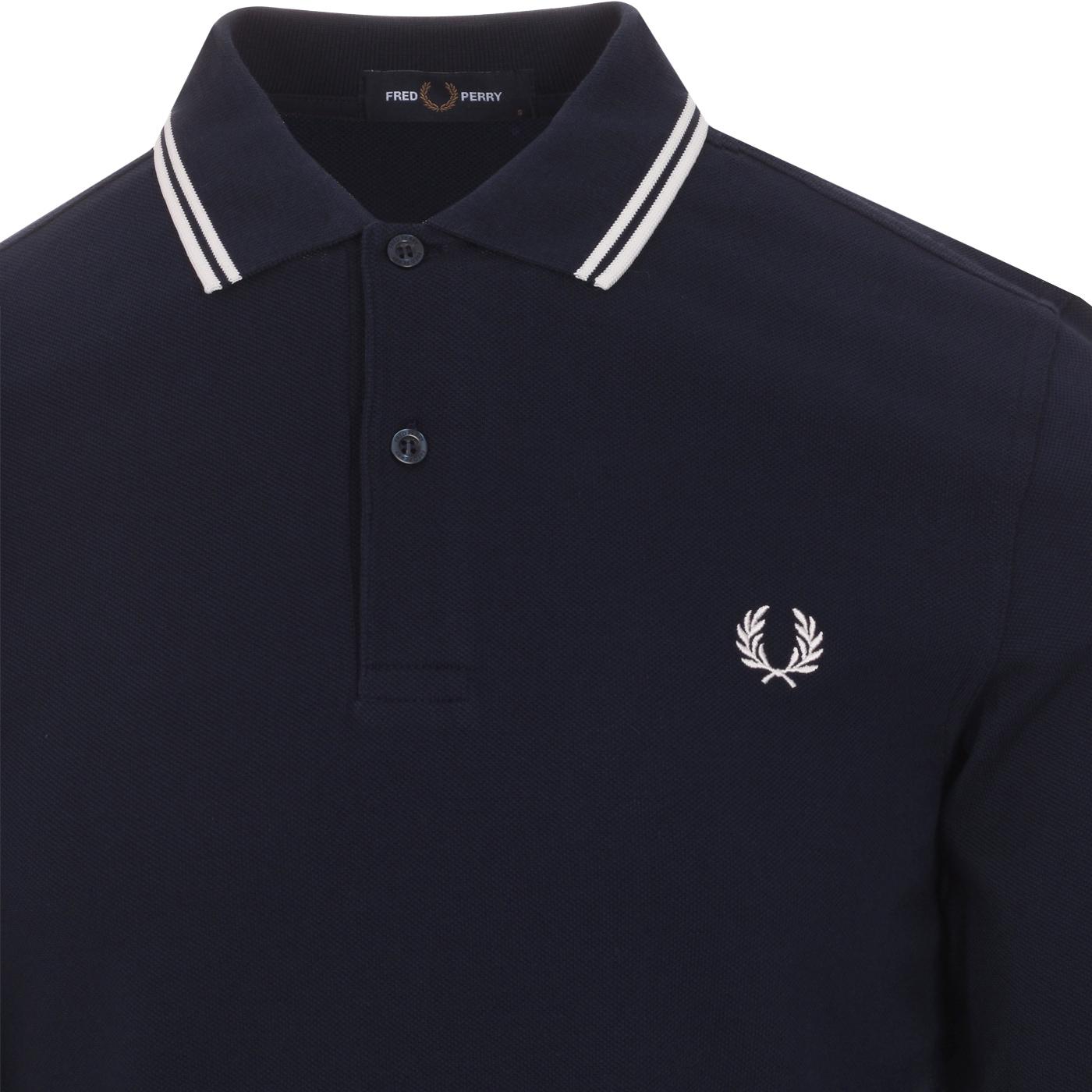 M3636-608 RRP £75 Fred Perry Navy/Snow White/Ice Blue Long Sleeve Polo Shirt
