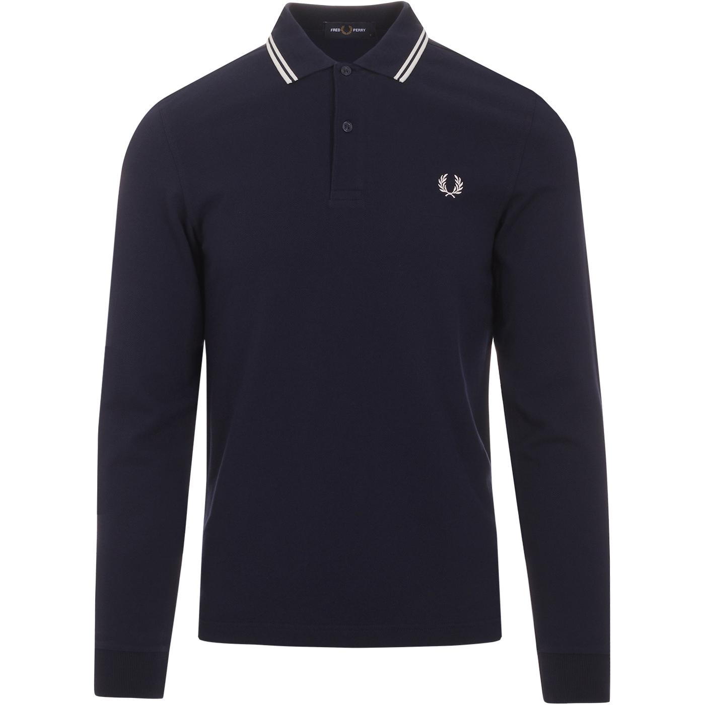 FRED PERRY Mod Twin Tipped Long Sleeve Polo Carbon Blue