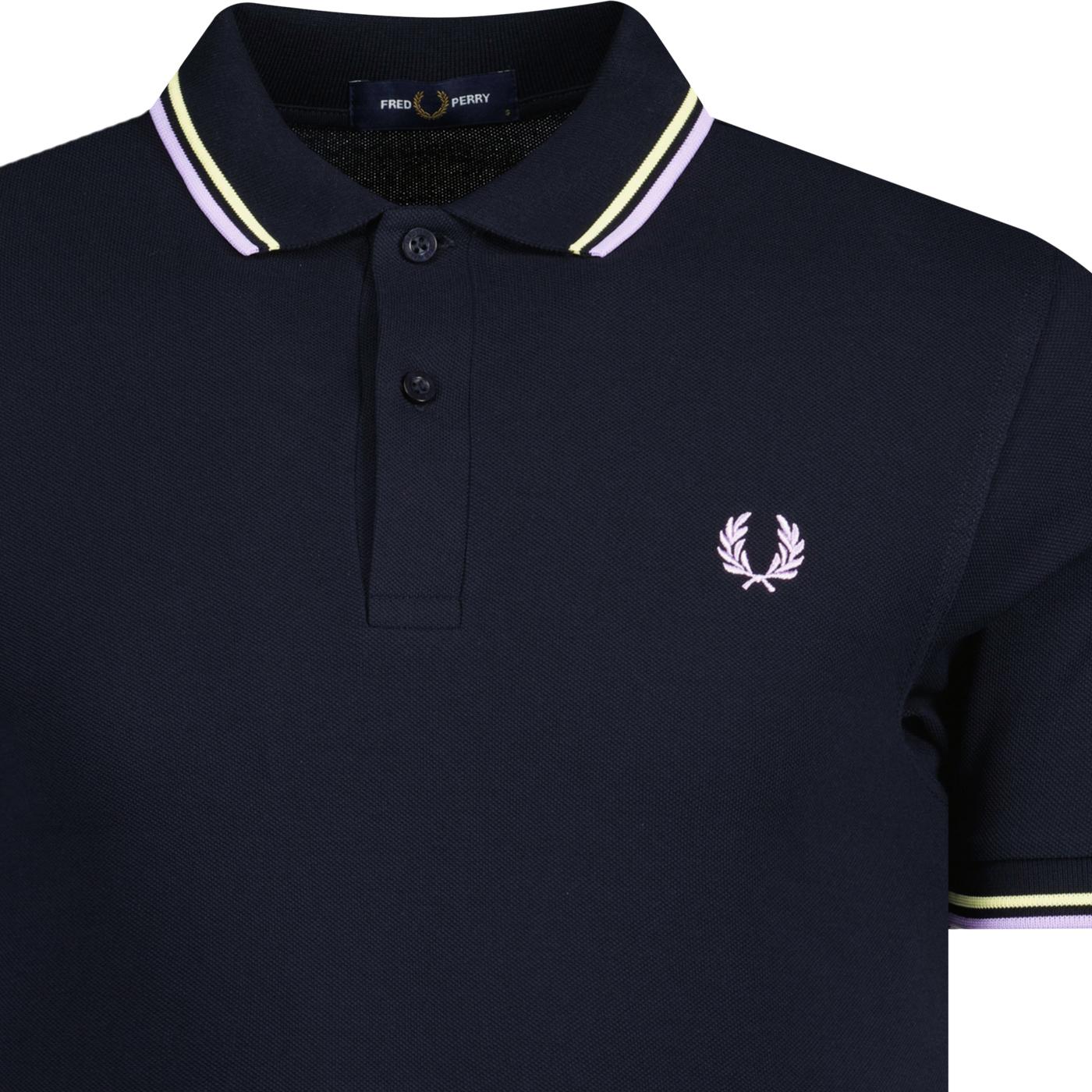 FRED PERRY M3600 Twin Tipped Polo Top in Navy/Wax Yellow