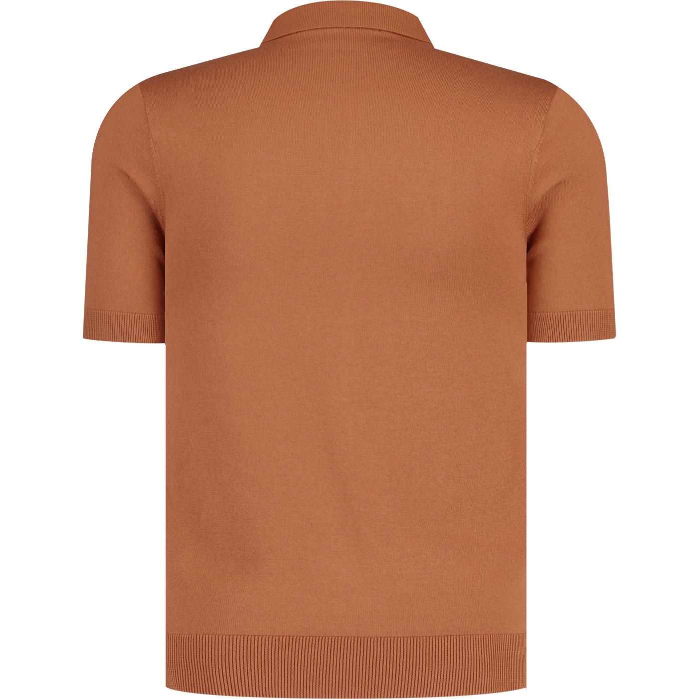 Fred Perry Vertical Stripe Zip Neck Knitted Polo Cinnamon Navy