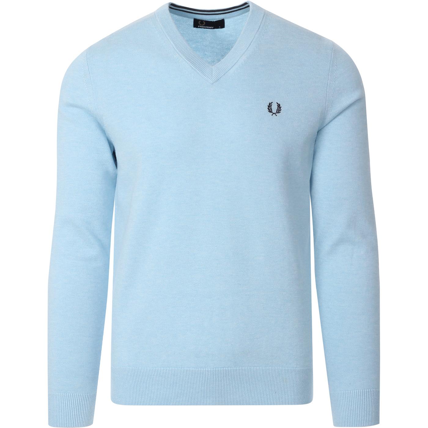 FRED PERRY Mod Classic Tipped V-Neck Jumper in Glacier