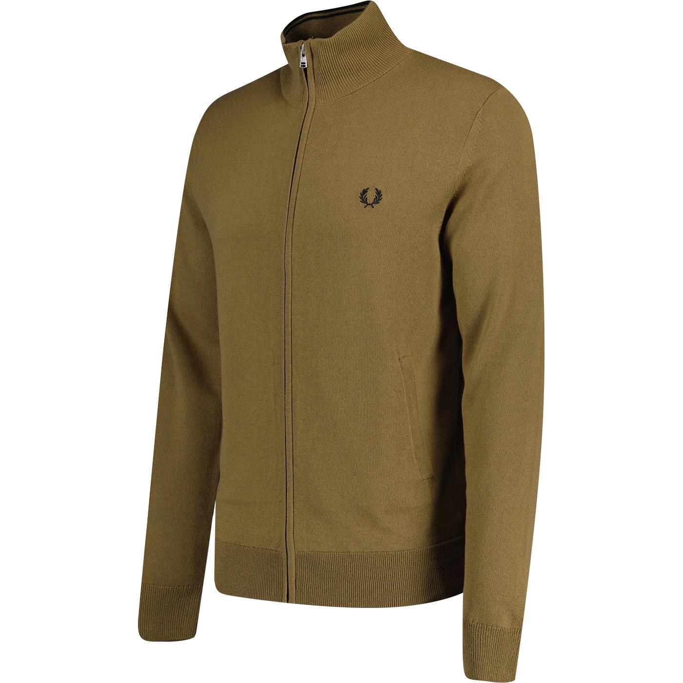 Fred Perry Classic Zip Through Cardigan in Shaded Stone