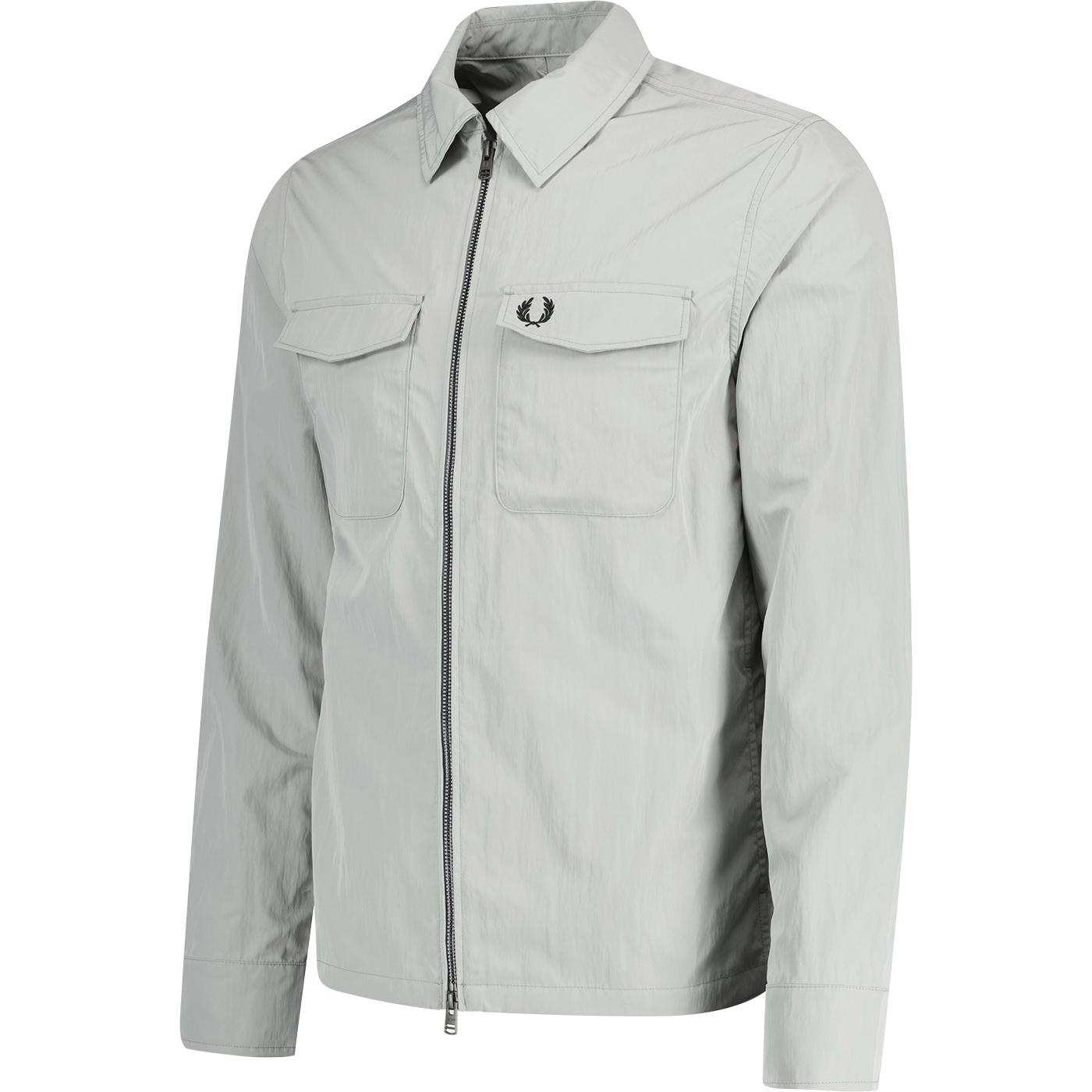 Fred Perry Retro textured 2- way zip through overshirt Limestone Fred Perry Retro textured 2- way zip through overshirt Limestone