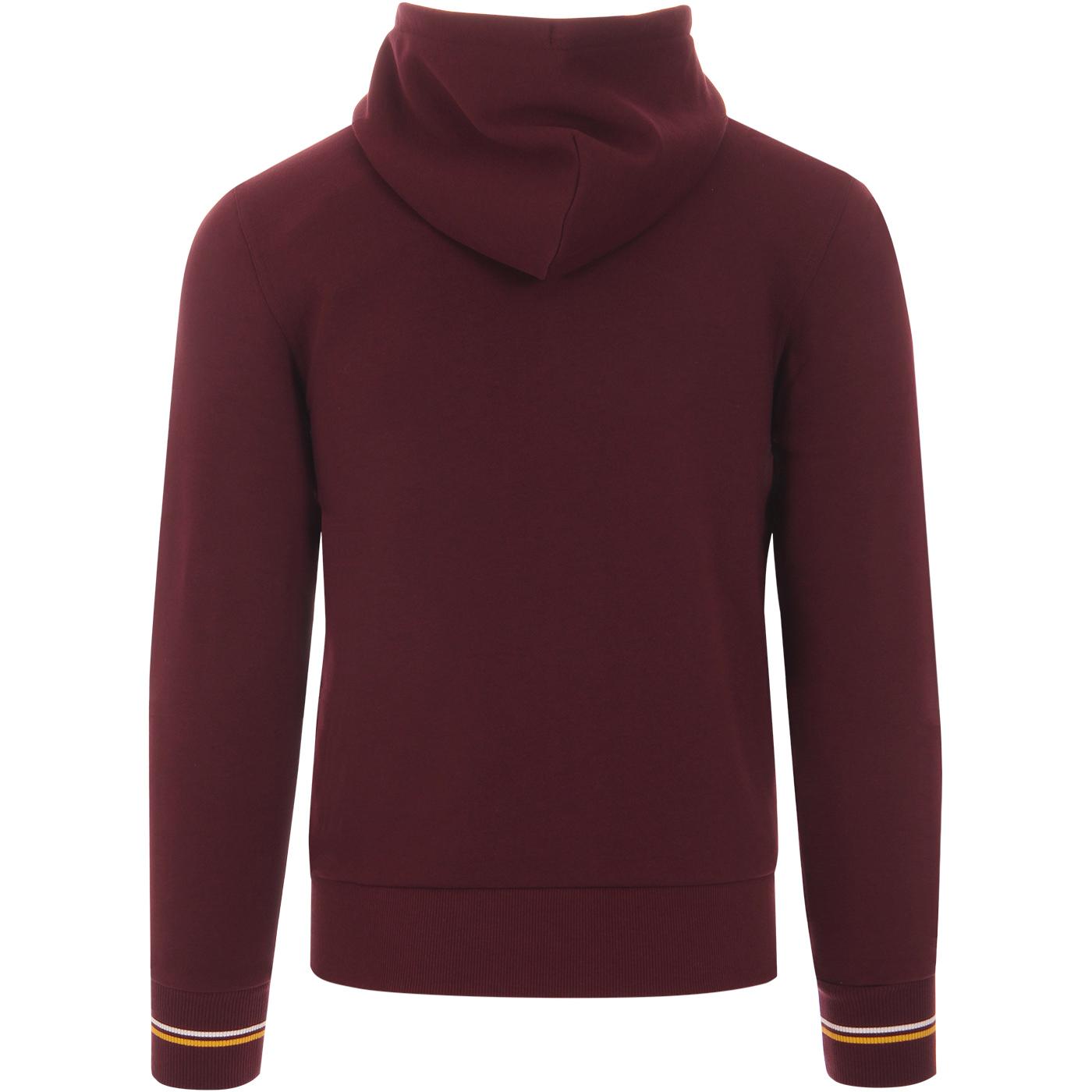 FRED PERRY Men's Retro Zip Through Hoodie in Mahogany