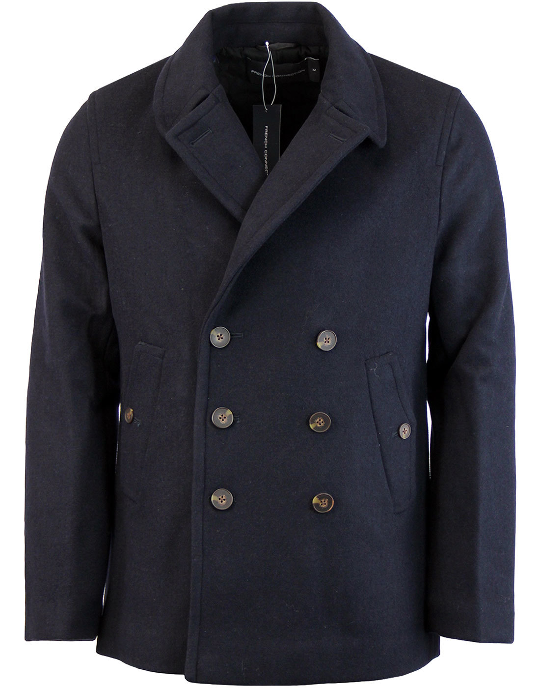 French Connection Mens Retro Mod Melton Peacoat In Marine Blue
