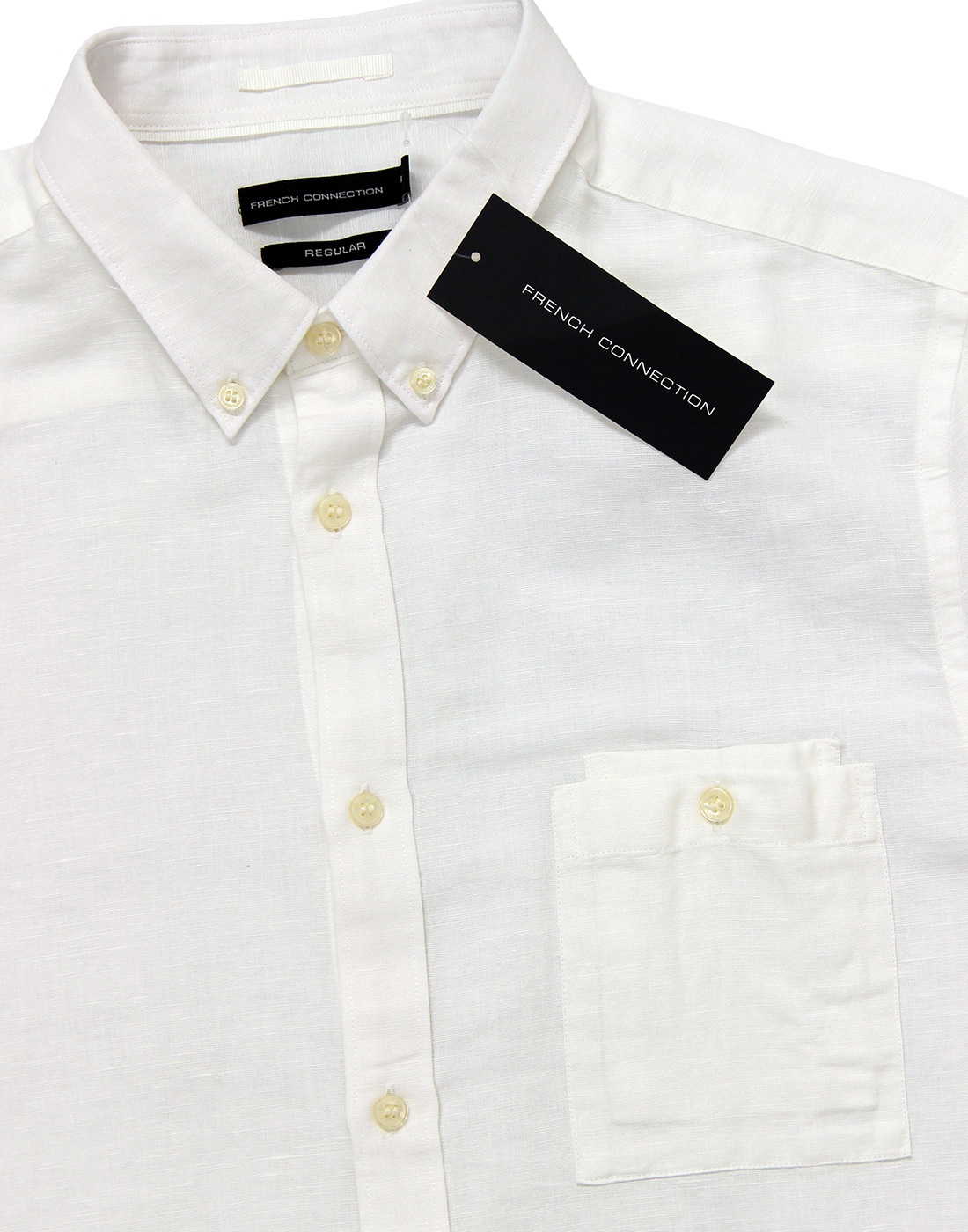 FRENCH CONNECTION Mens Retro Soft Cotton Linen Shirt in White