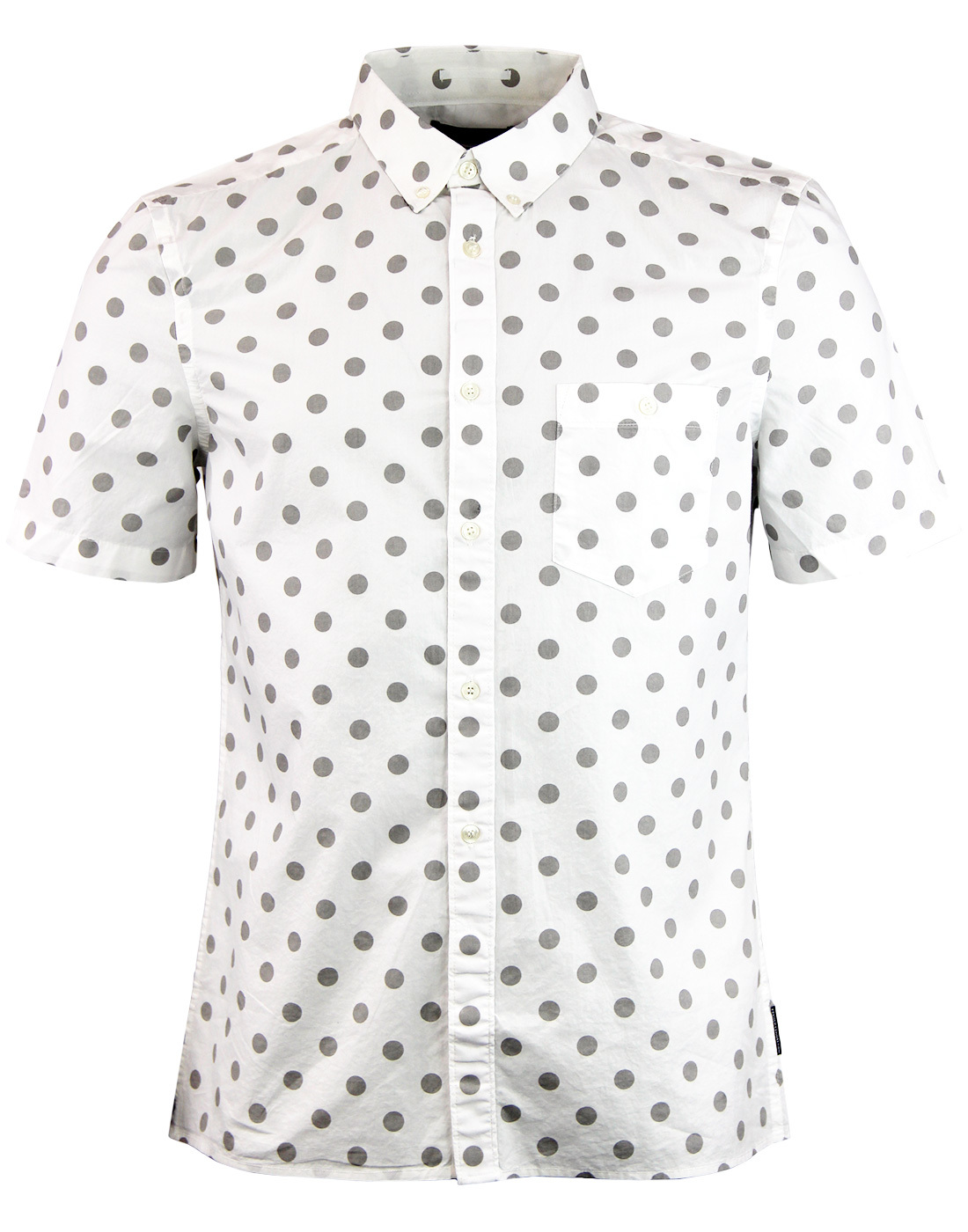 FRENCH CONNECTION Mens Mod 60s Big Polka Dot Shirt in White