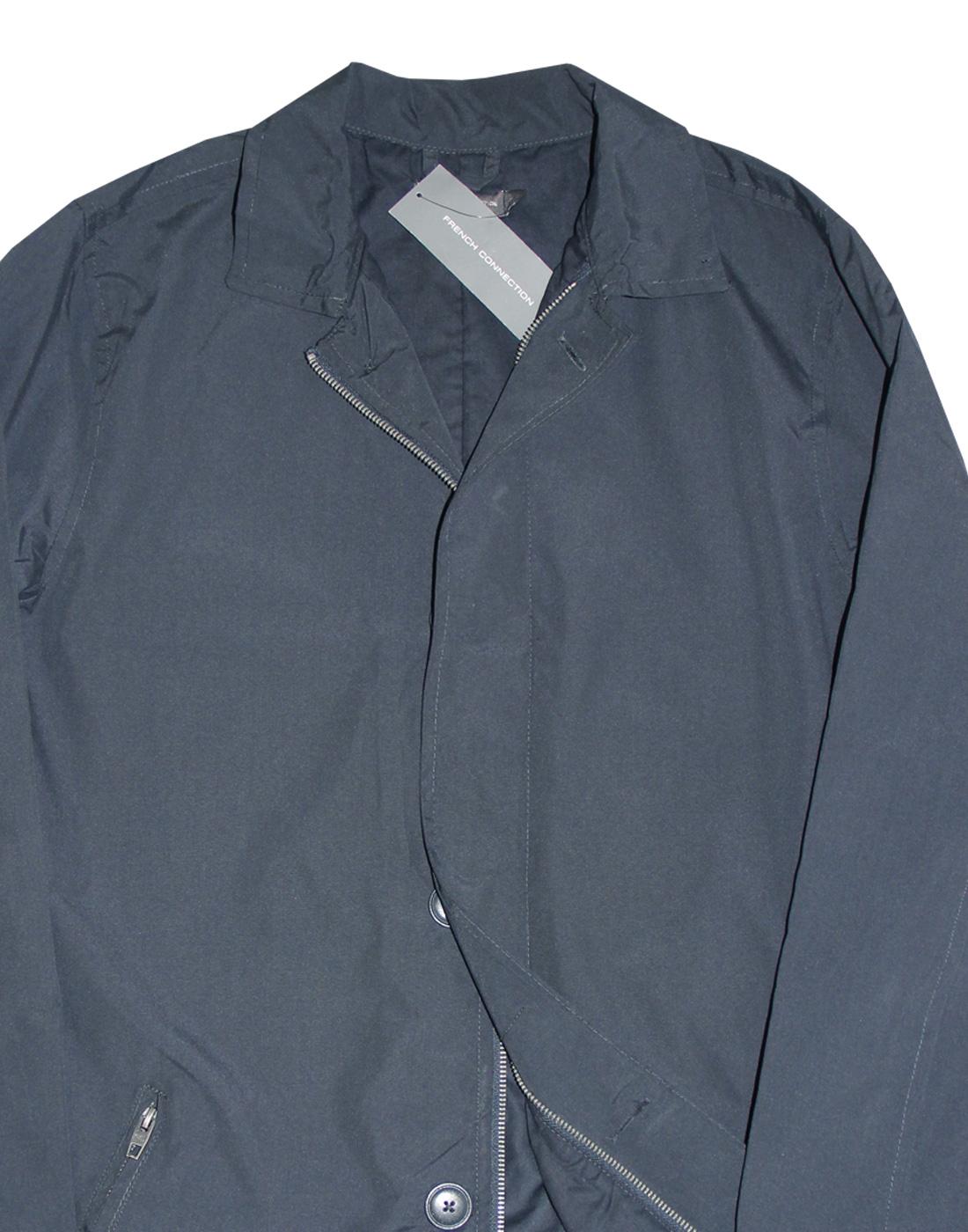 FRENCH CONNECTION 60s Mod Concealed Button Mac Jacket in Navy