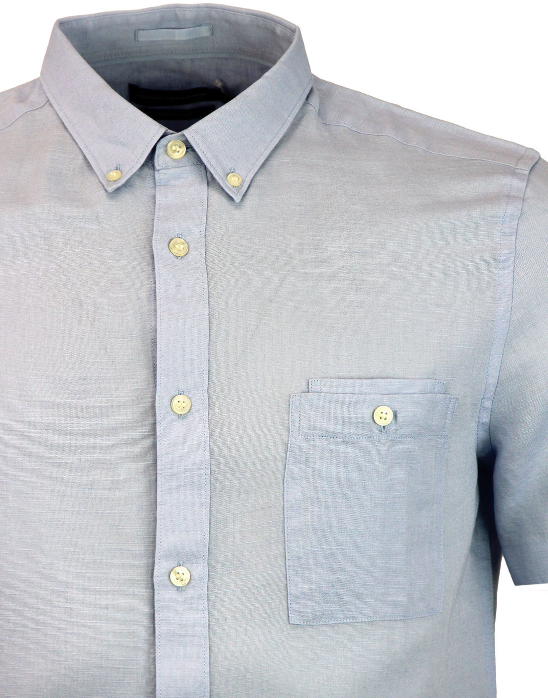 FRENCH CONNECTION Mens Retro Soft Cotton Linen Shirt in White