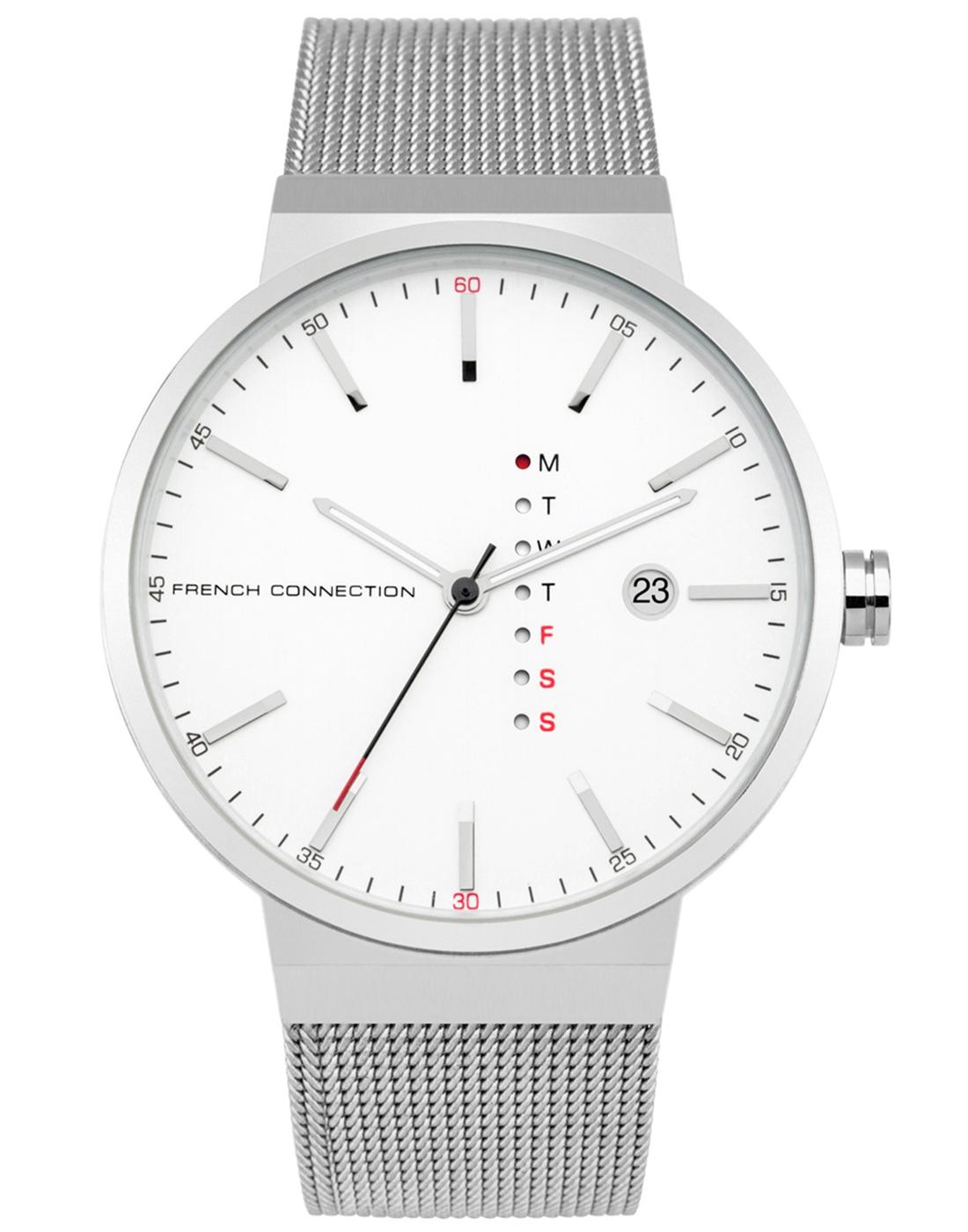 FRENCH CONNECTION Retro Silver Mesh Strap Watch