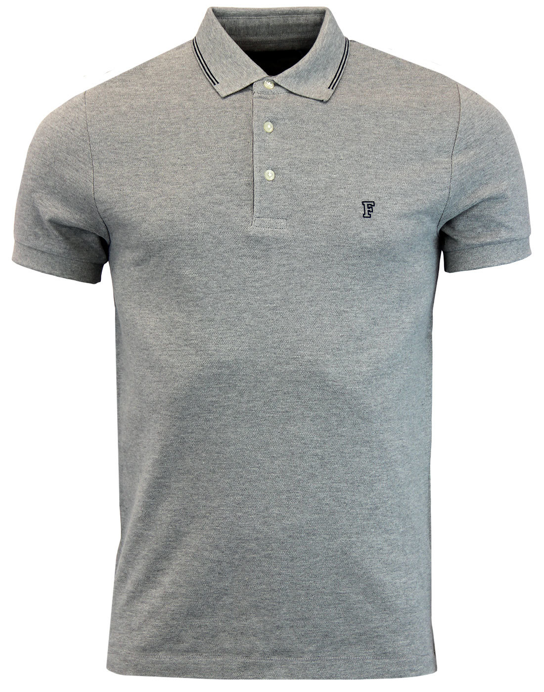 FRENCH CONNECTION Retro Mod Twin Tipped SS Pique Polo Shirt Grey