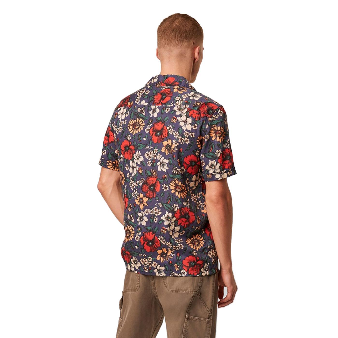 FRENCH CONNECTION Floral Print Revere Collar Shirt in Blue