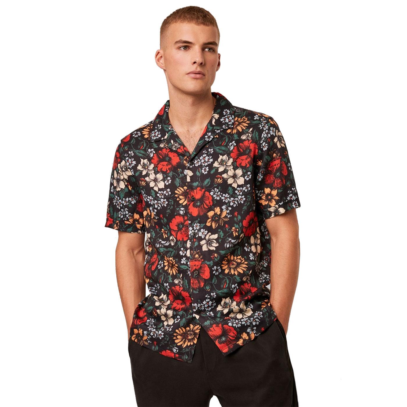 FRENCH CONNECTION Retro Floral Print Lyocell Shirt Black