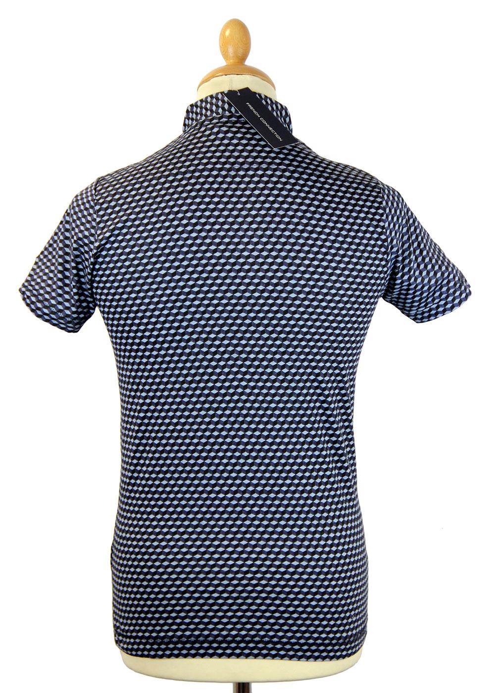 FRENCH CONNECTION Geometric Cube Print Retro Mod Polo Top