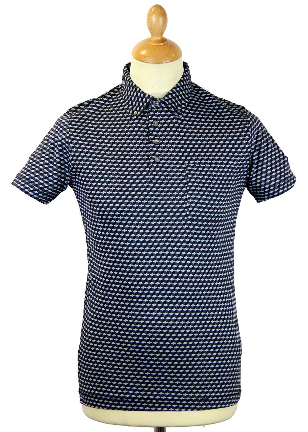 FRENCH CONNECTION Geometric Cube Print Retro Polo