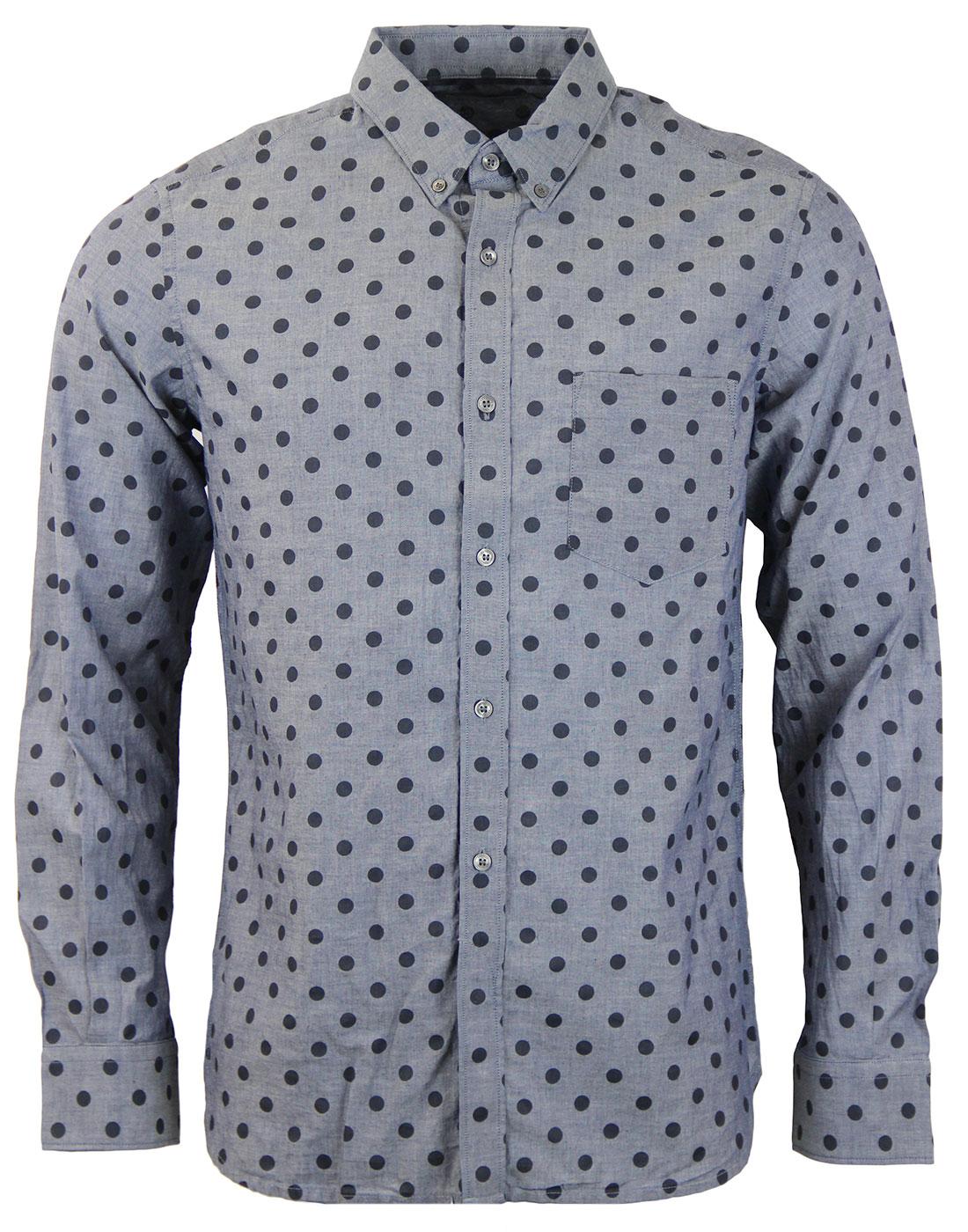 FRENCH CONNECTION Retro 60s Mod Super Light Spot Shirt in Navy
