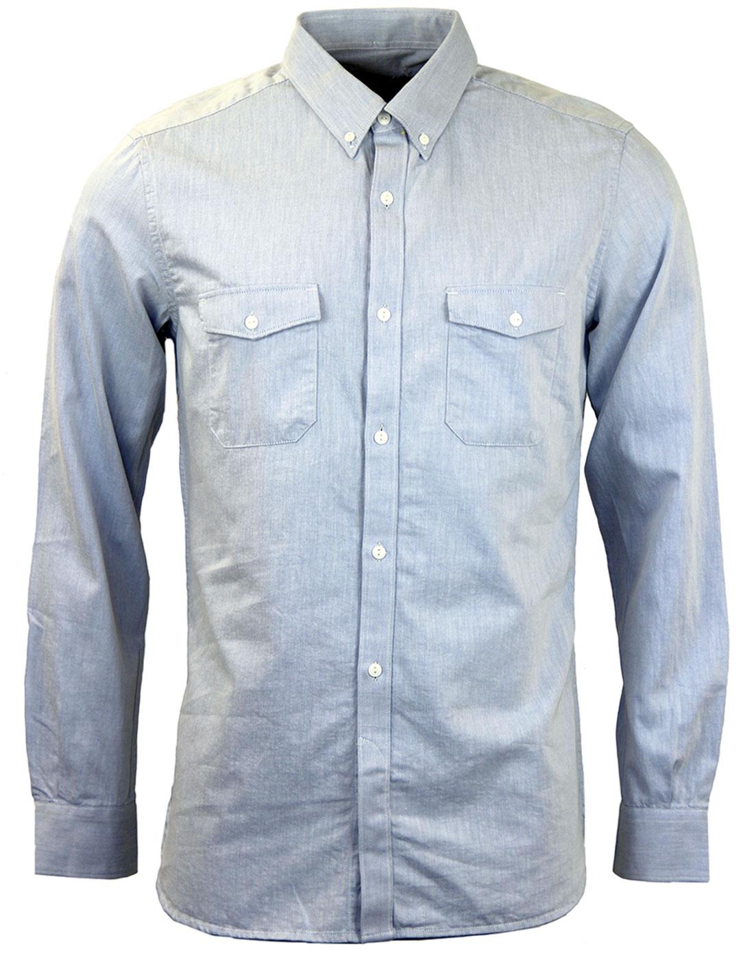 FRENCH CONNECTION Retro Mod Button Down Pocket Shirt in Blue