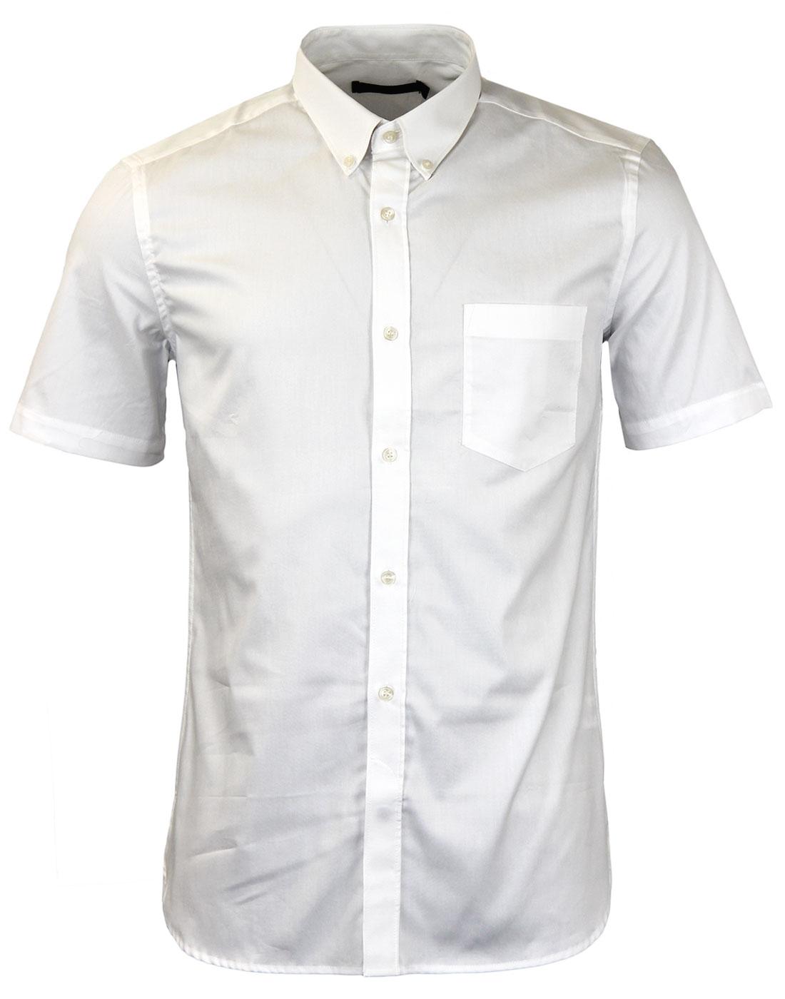 FRENCH CONNECTION Retro 60s Mod SS Oxfod Shirt in White