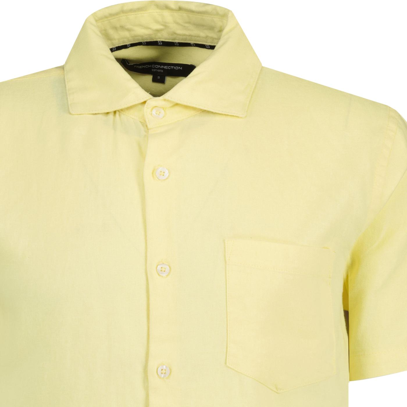 French Connection Men's Short Sleeve Linen Blend Shirt Lemon