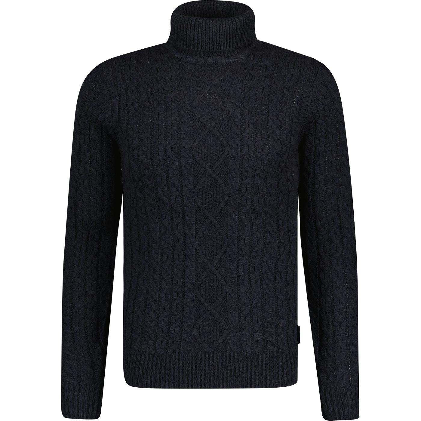 French Connection Retro Cable Knit Roll Neck Navy