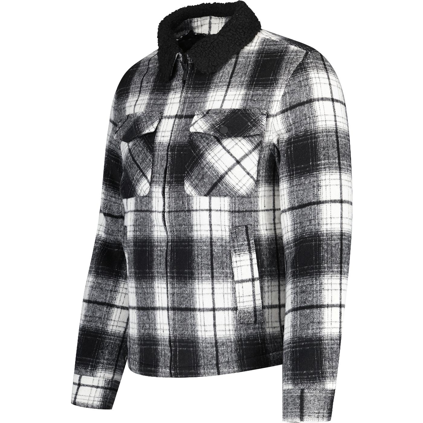 French Connection Sherpa Collar 2Tone Check Zip Jacket Black