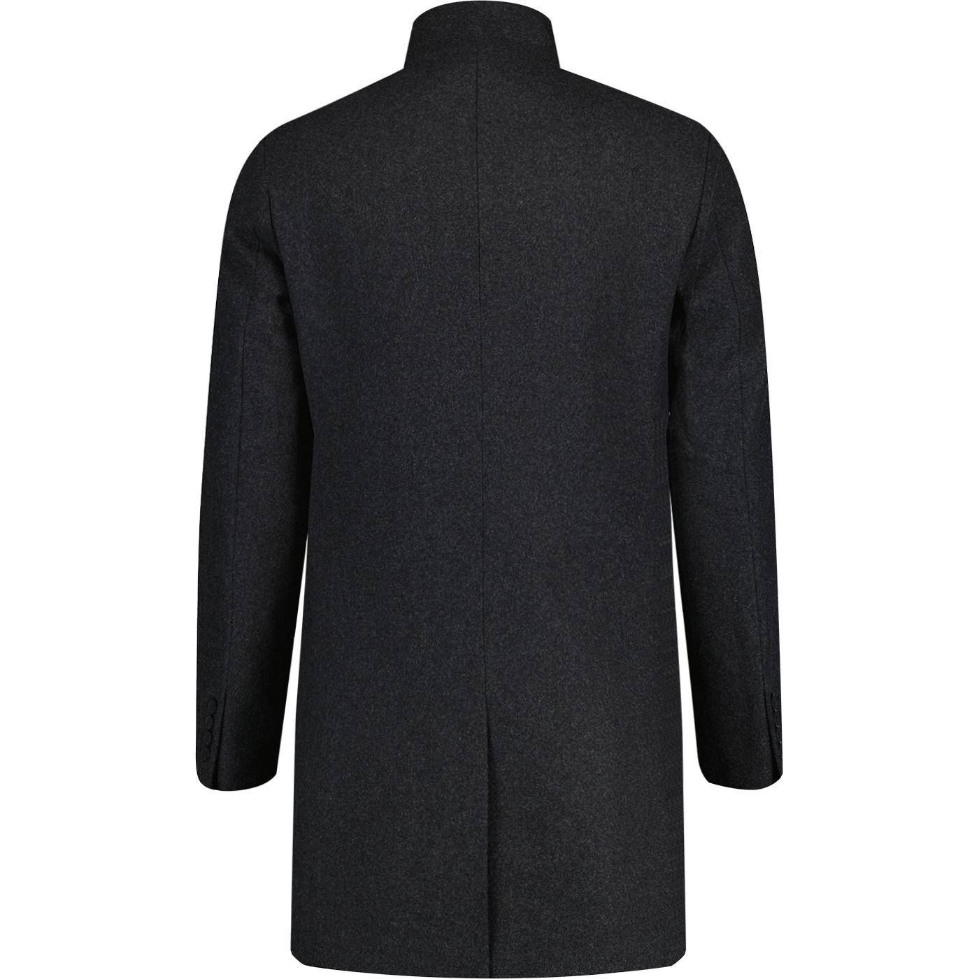 French Connection Funnel Neck Wool Overcoat in Charcoal.