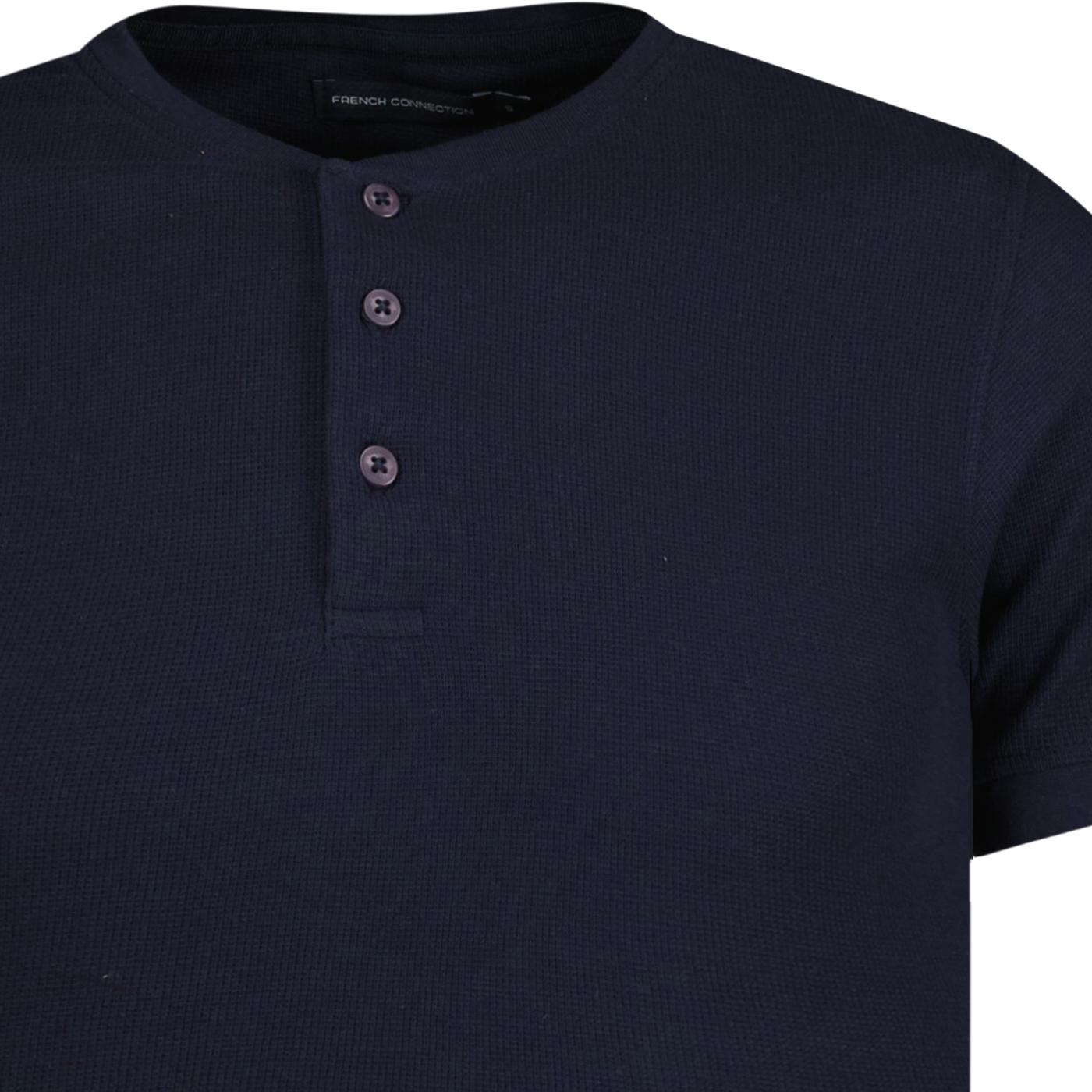 French Connection Retro 60s Pique Micro Henley Tee in Marine