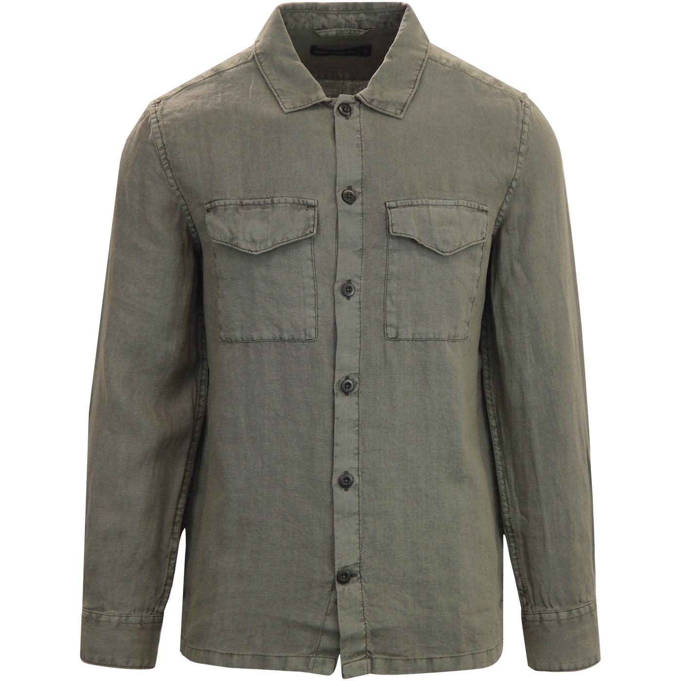 FRENCH CONNECTION Two Pocket Retro Indie Shirt in Dusty Olive