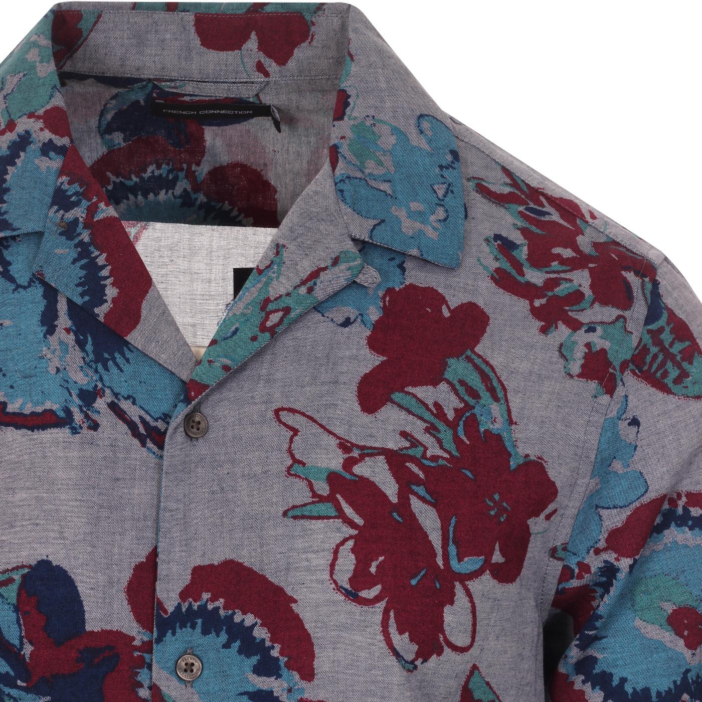 FRENCH CONNECTION Chambray Floral Revere Collar Shirt