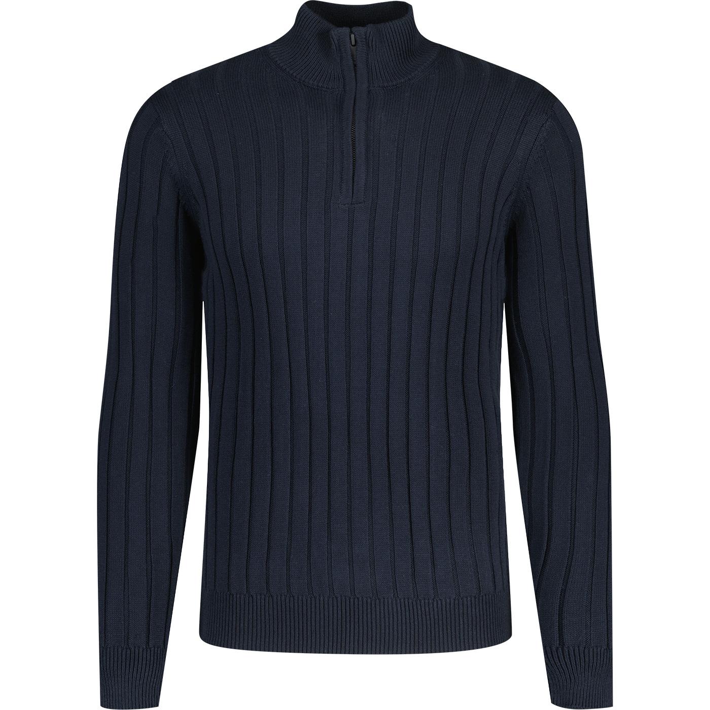 French Connection Half Zip Ribbed Knit Jumper Navy