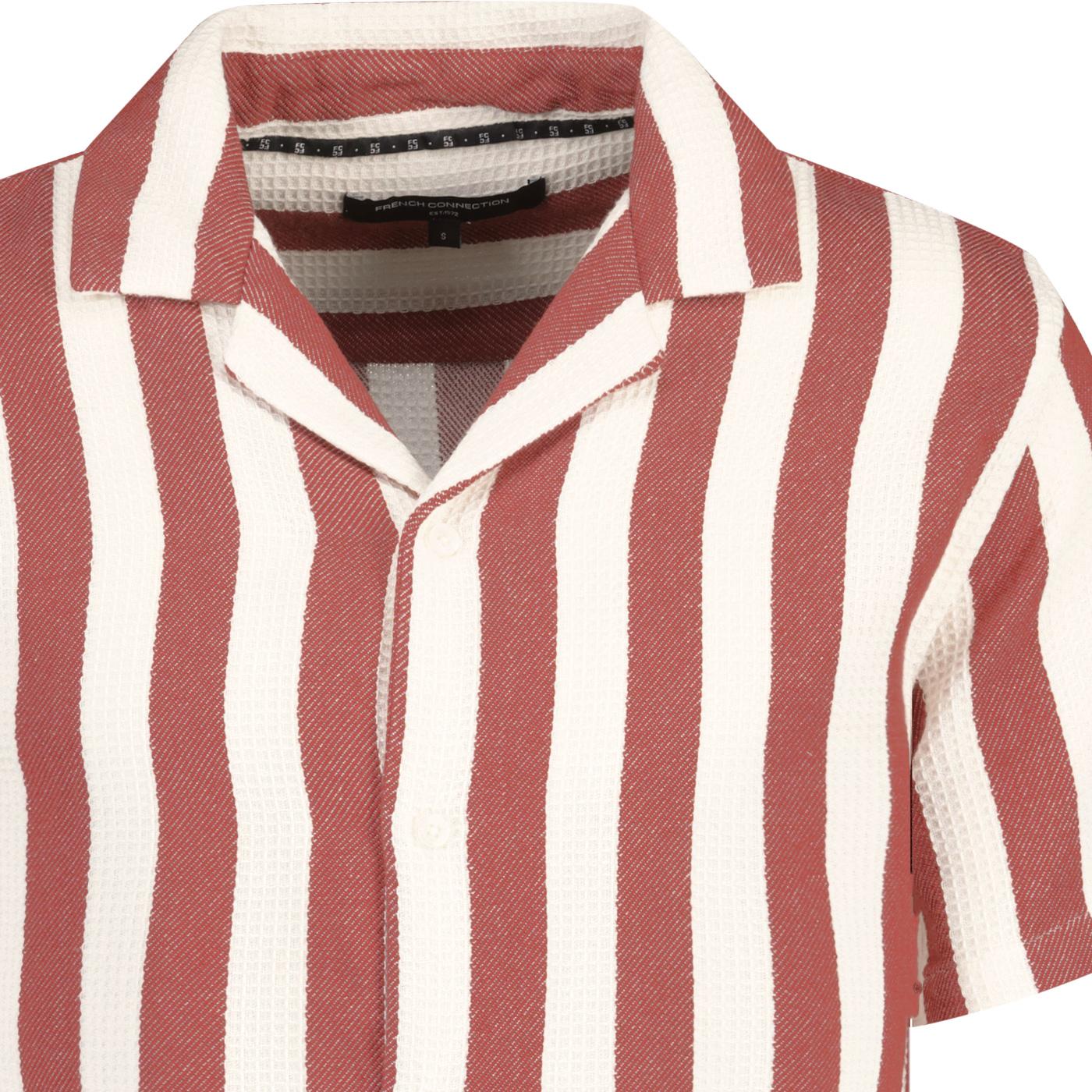 French Connection Waffle Stripe SS Cuban Shirt R/W