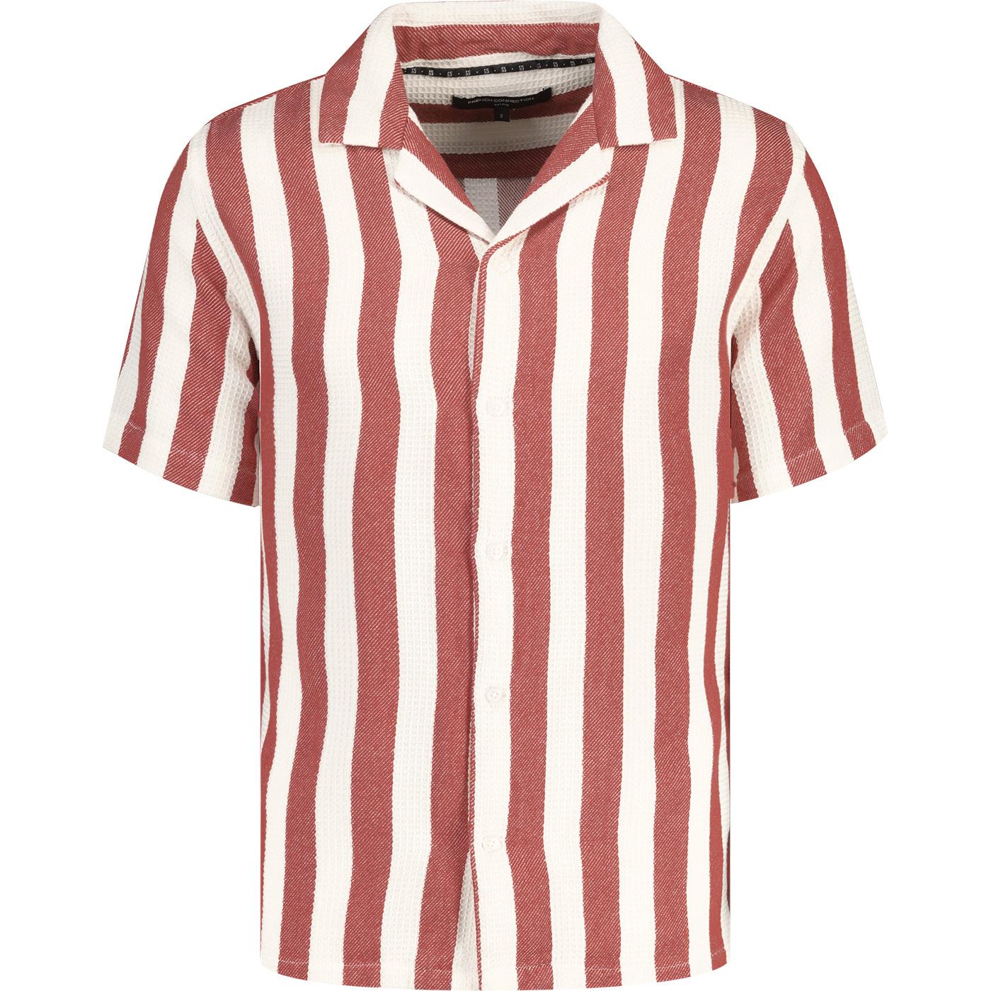 French Connection Waffle Stripe SS Cuban Shirt R/W