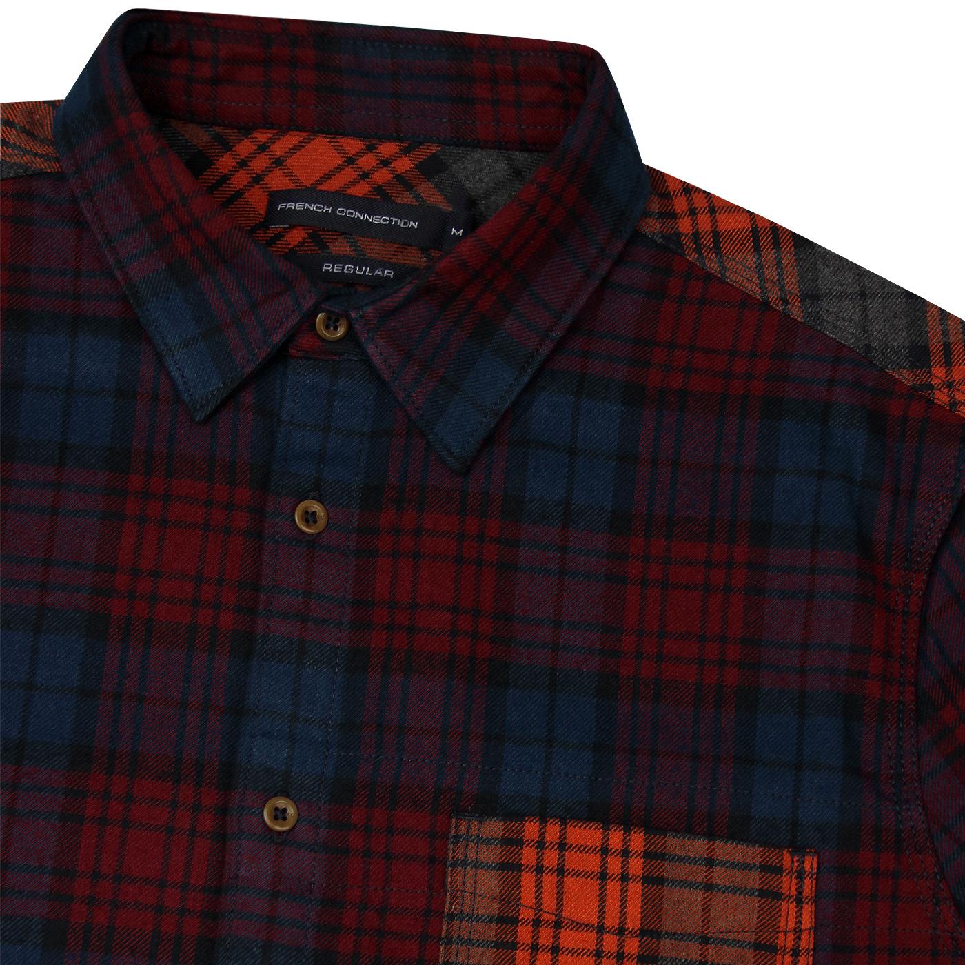 FRENCH CONNECTION Retro Mod Flannel Tartan Shirt in Red