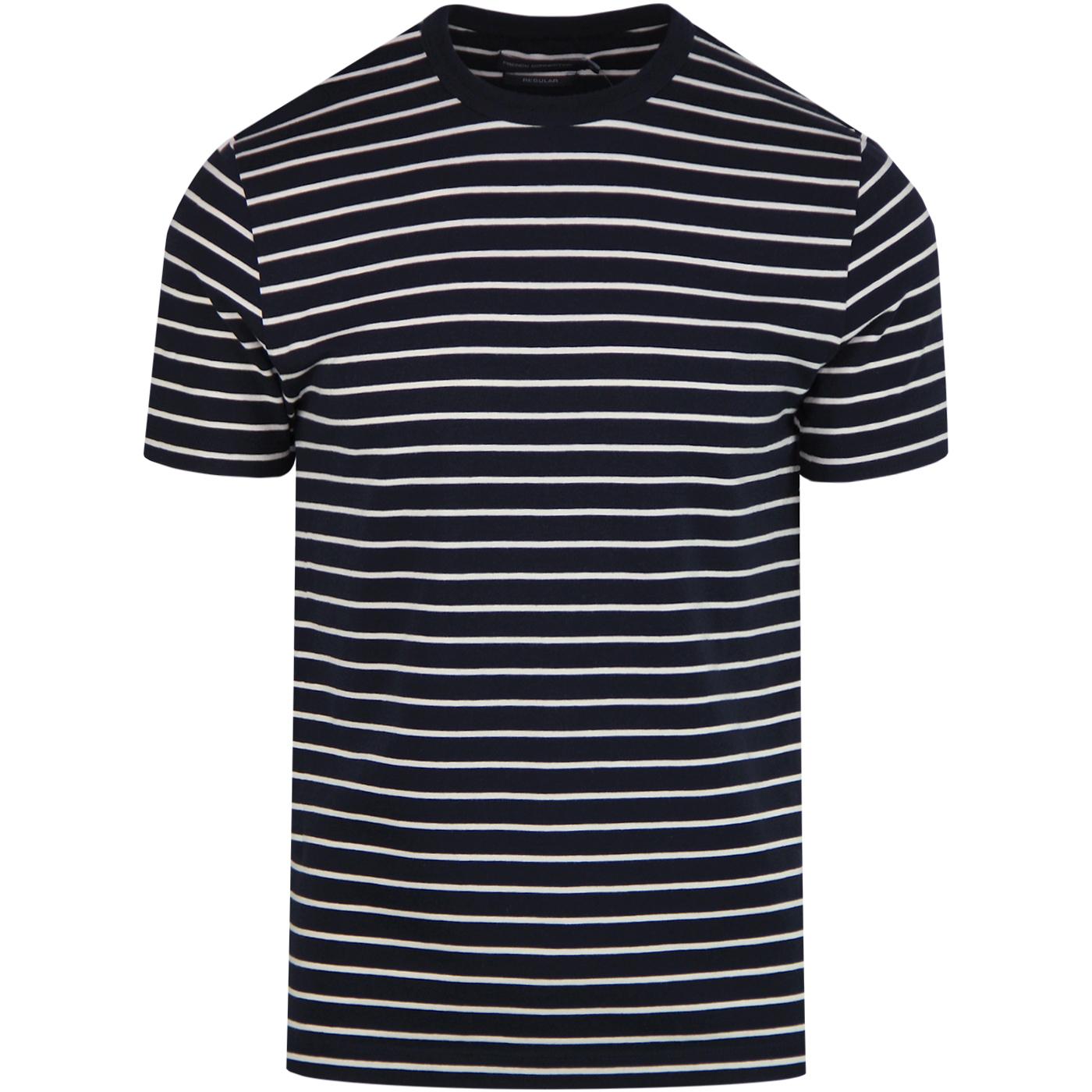 FRENCH CONNECTION Retro Mod Stripe Crew T-shirt in Navy