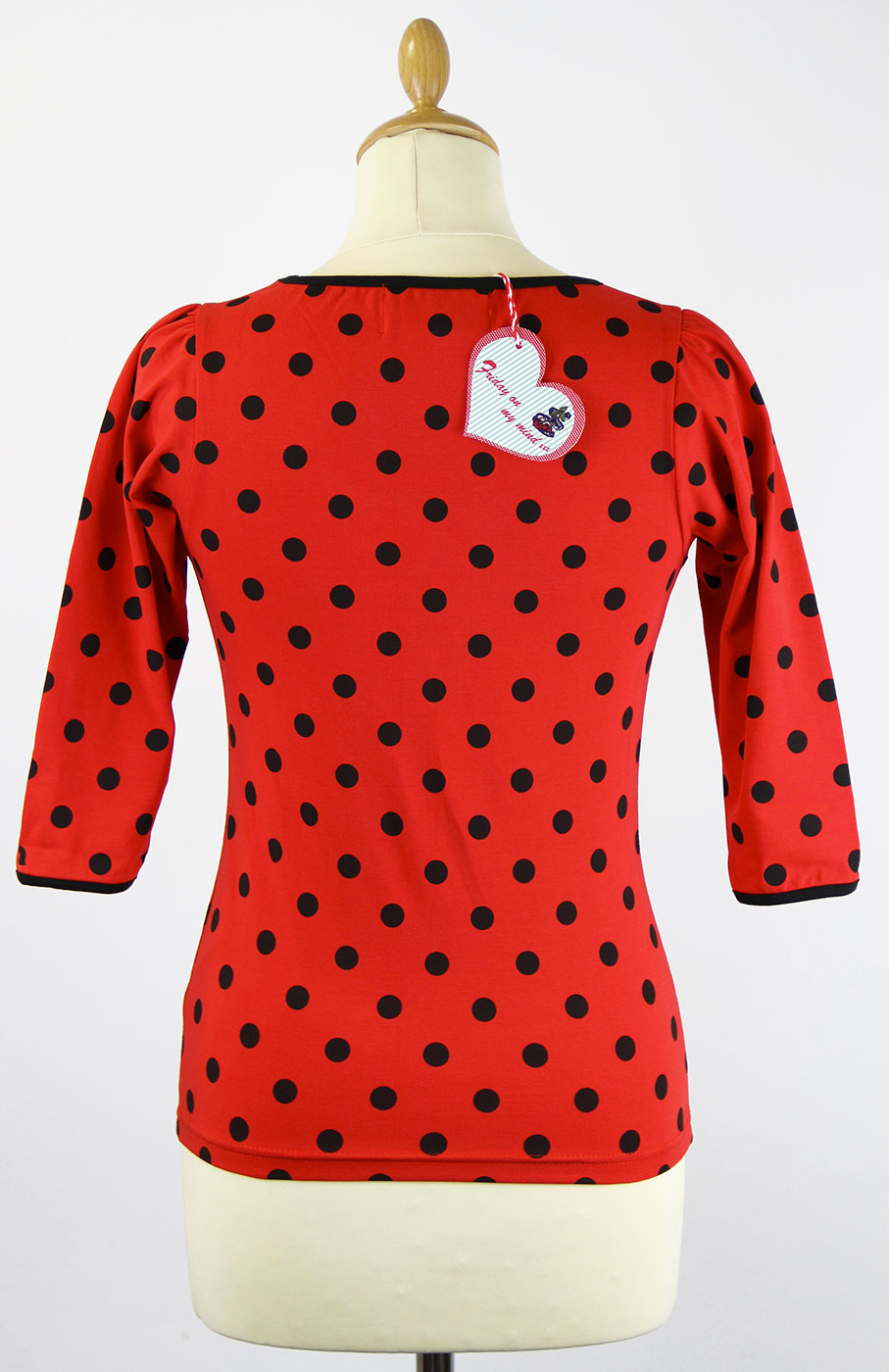 Friday On My Mind Retro 60s Mod Polka Dot Top in Red/Black