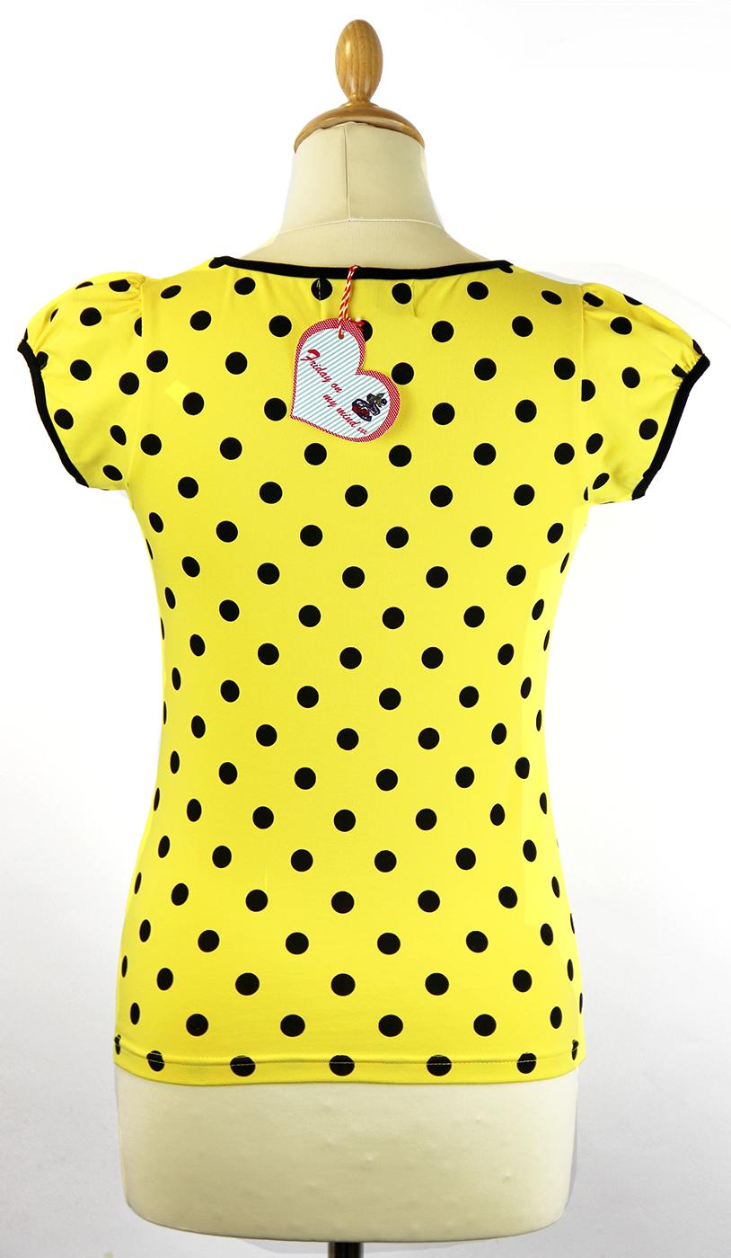 Friday On My Mind Retro 60s Mod Polka Dot Top in Yellow/Black