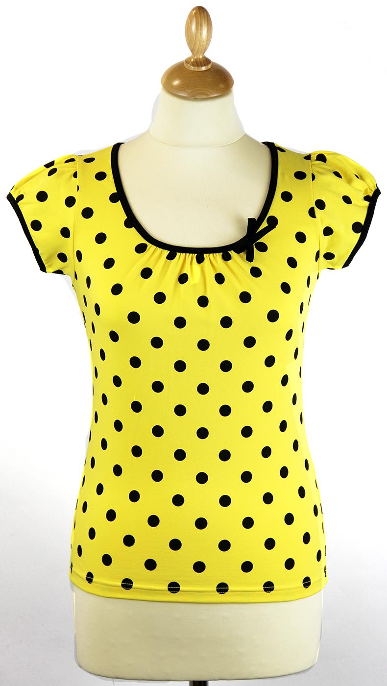 Friday On My Mind Retro 60s Mod Polka Dot Top in Yellow/Black