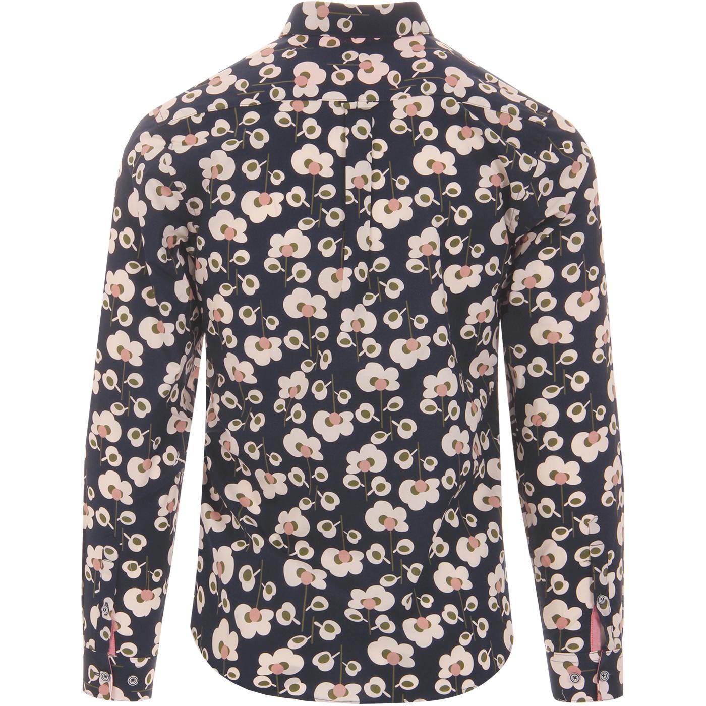 GABICCI VINTAGE Nobu Mod Floral Button Under Shirt Navy