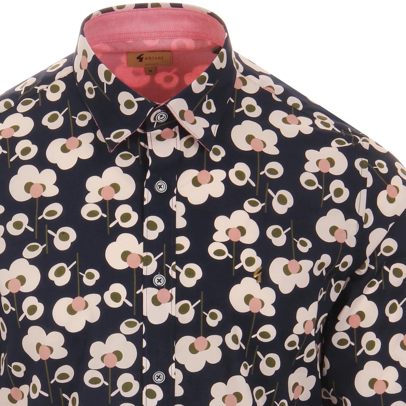 GABICCI VINTAGE Nobu Mod Floral Button Under Shirt Navy