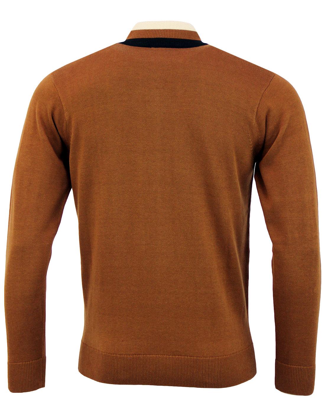 GABICCI VINTAGE Forum Retro 60s Knitted Track Top in Tan