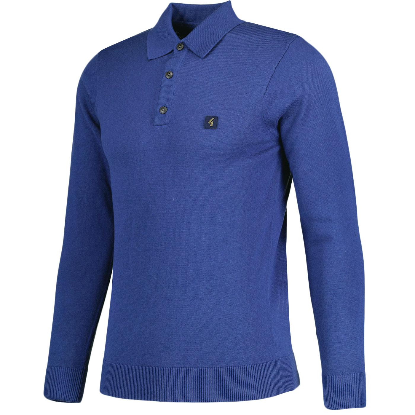 Gabicci Francesco Retro Long Sleeve Knitted Polo in Insignia Blue