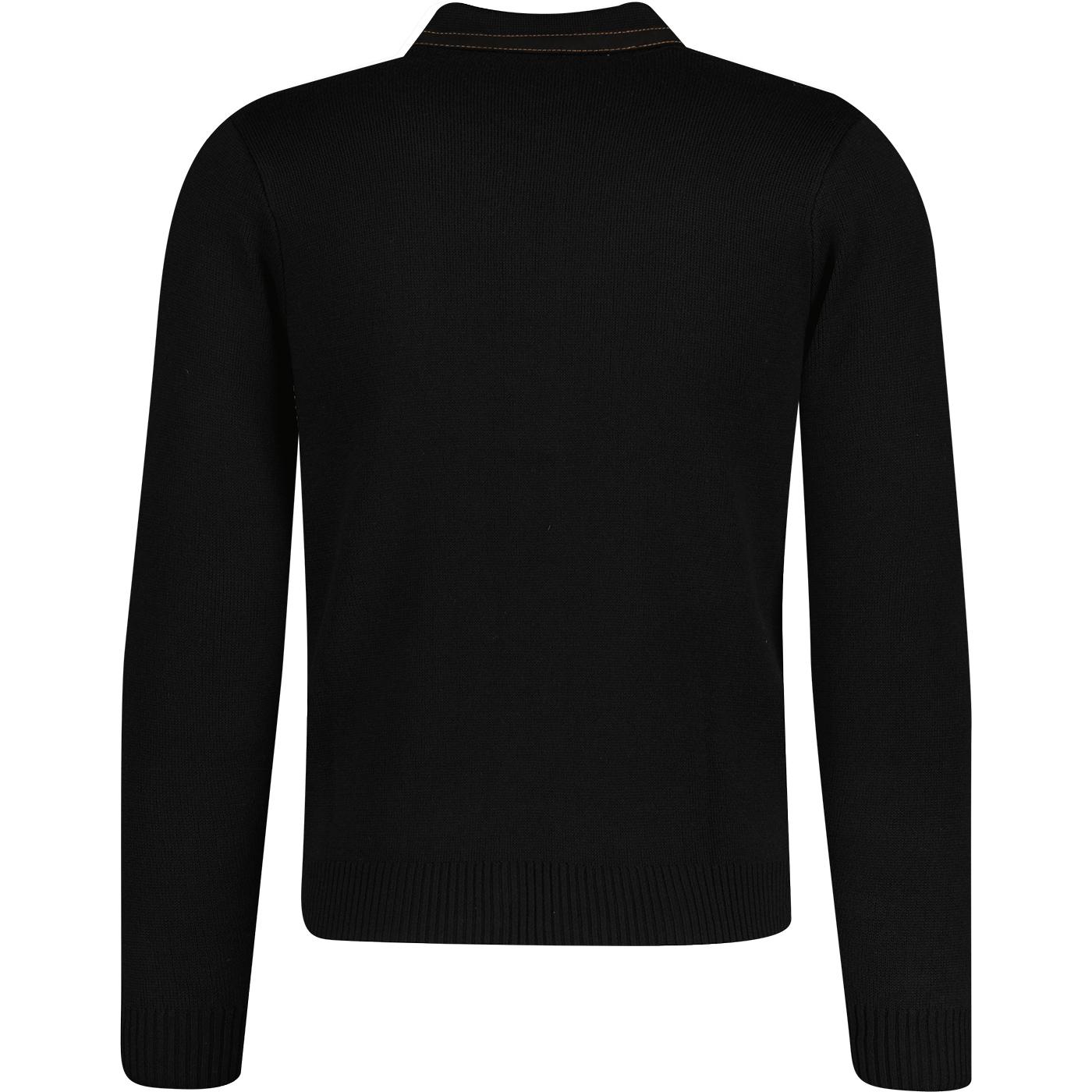 Gabicci x Gregory Isaacs Jimmy Retro L/S Knit Polo Shirt in Black