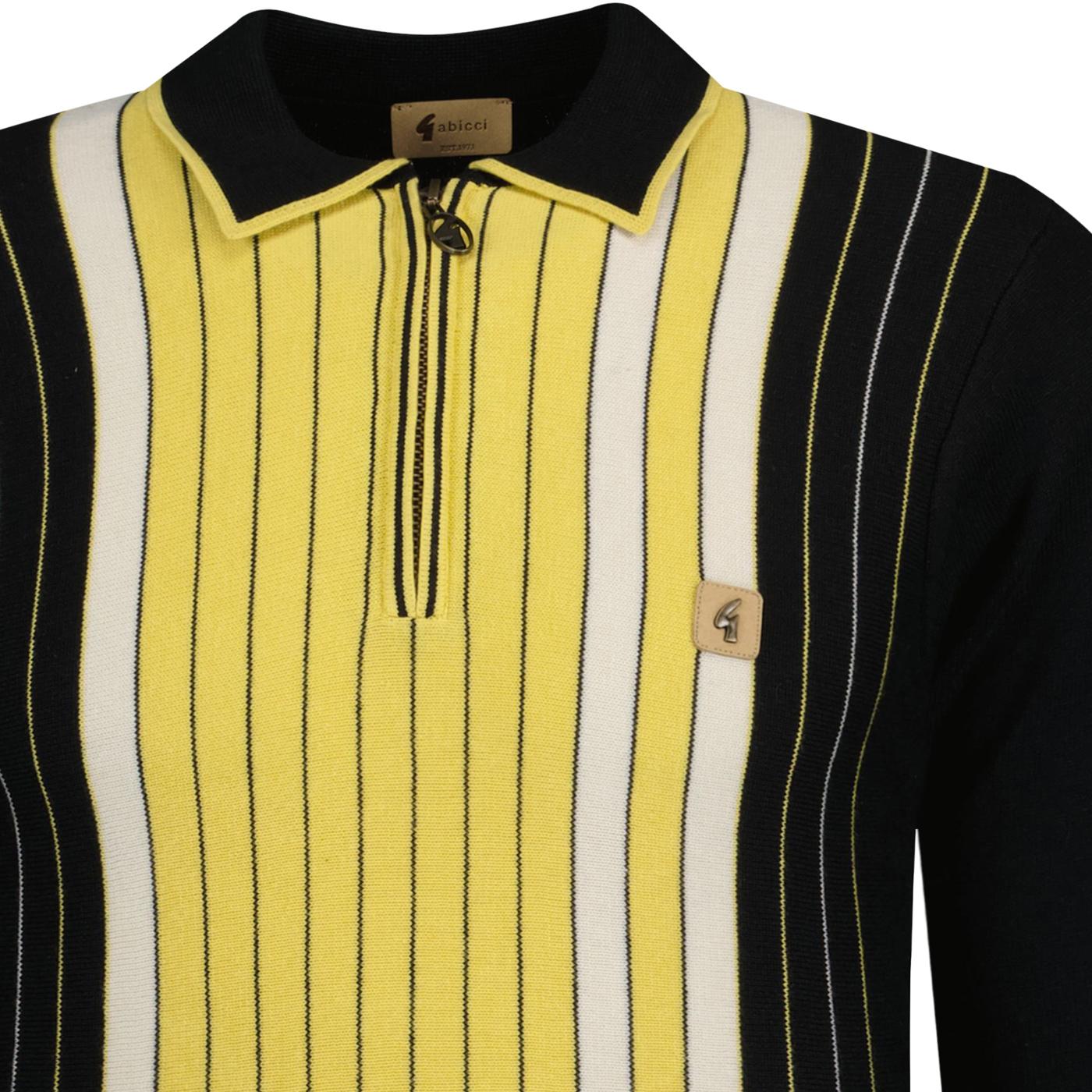 GABICCI VINTAGE Scott Retro Mod Stripe Zip Polo in Black