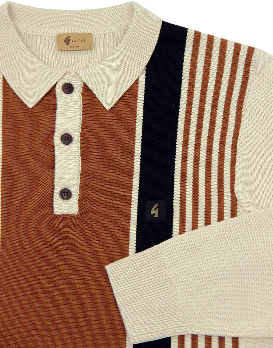GABICCI VINTAGE Searle 60s Multi Stripe Knitted Polo in Oat
