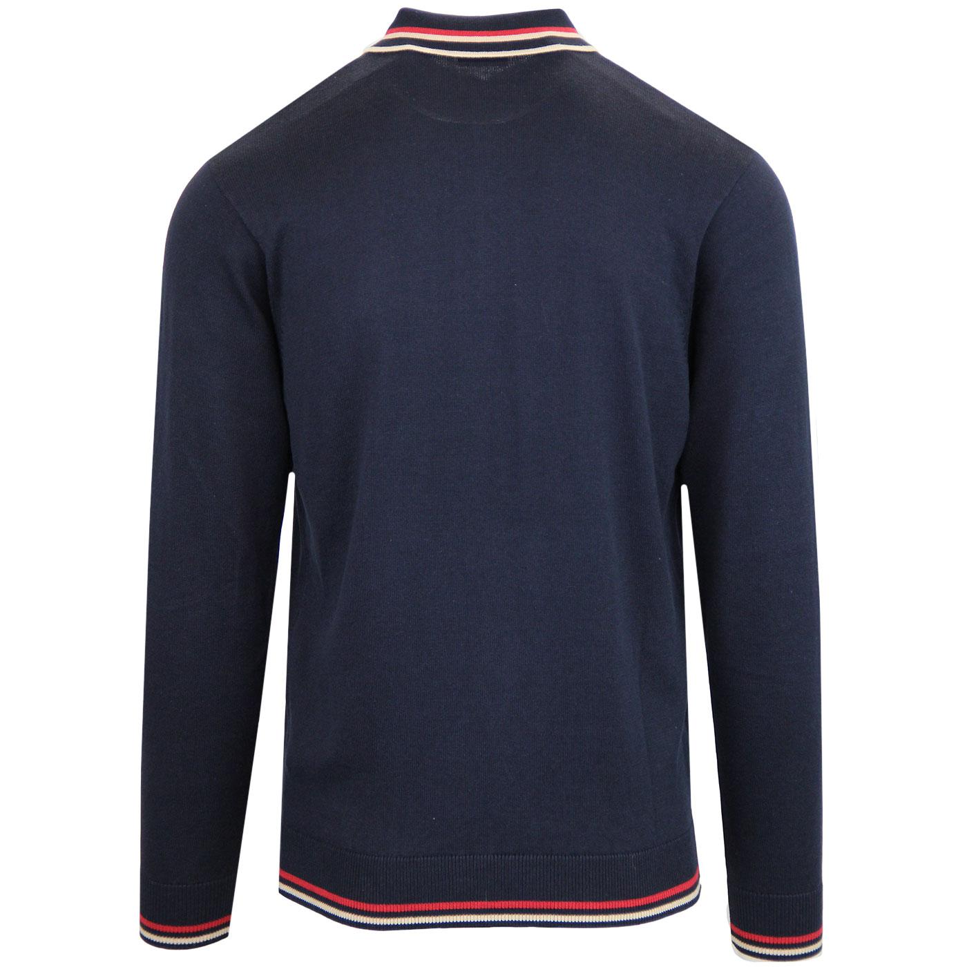 GABICCI VINTAGE Calum Retro Mod Tipped Knit Polo in Navy