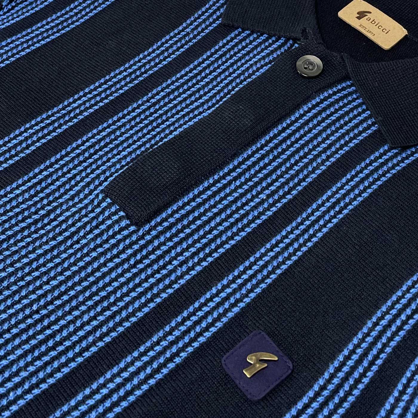 Gabicci Vintage Dante Stitch Stripe Knitted Mod Polo Shirt Navy